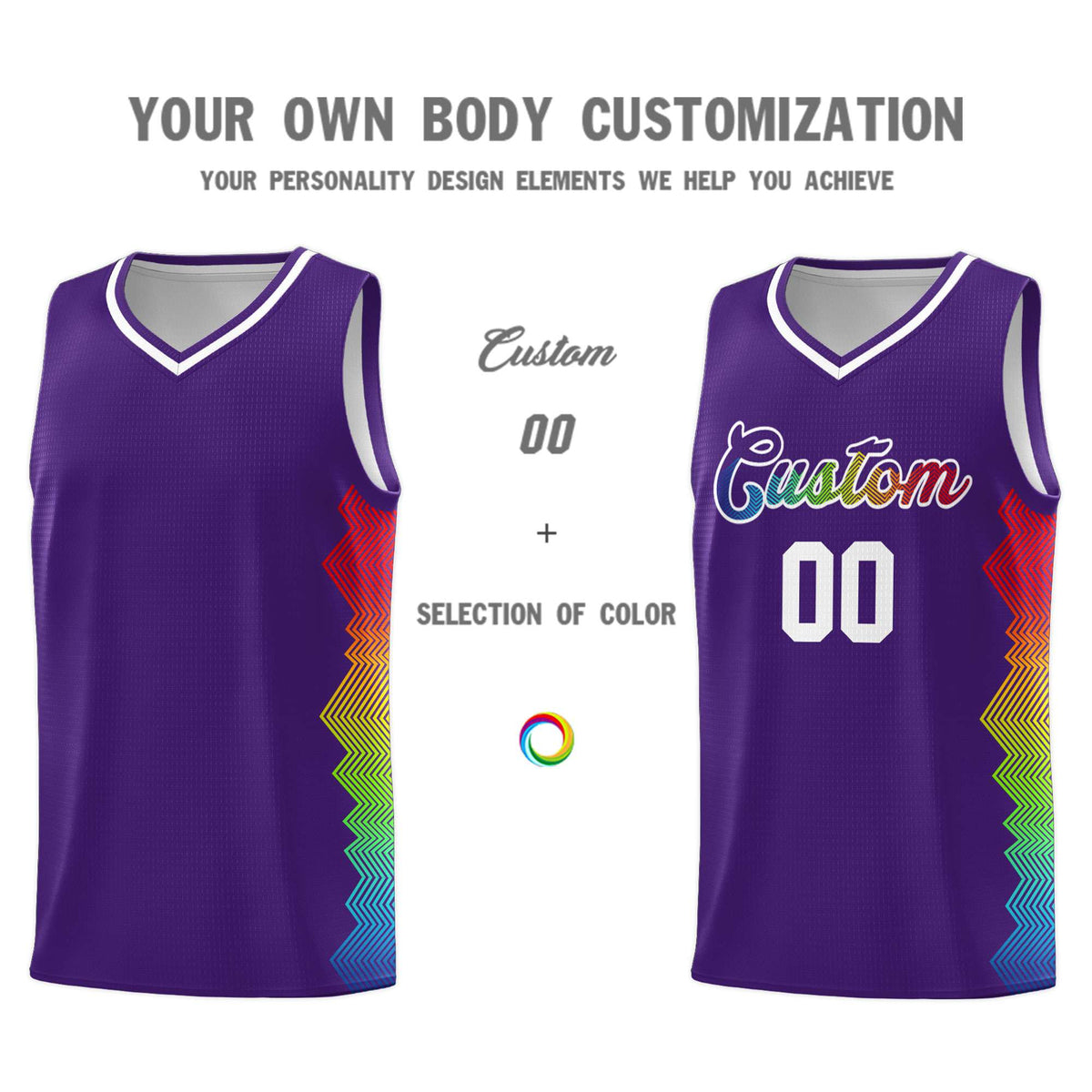 Custom Purple Denver Nuggets Rainbow Side Sports Uniform Basketball Jersey