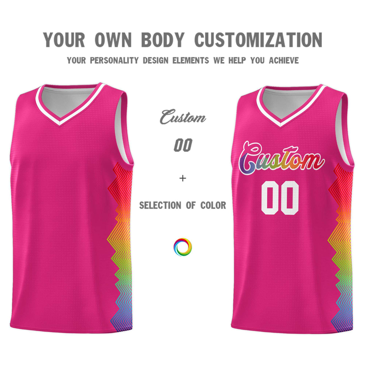 Custom Rose Red Denver Nuggets Rainbow Side Sports Uniform Basketball Jersey