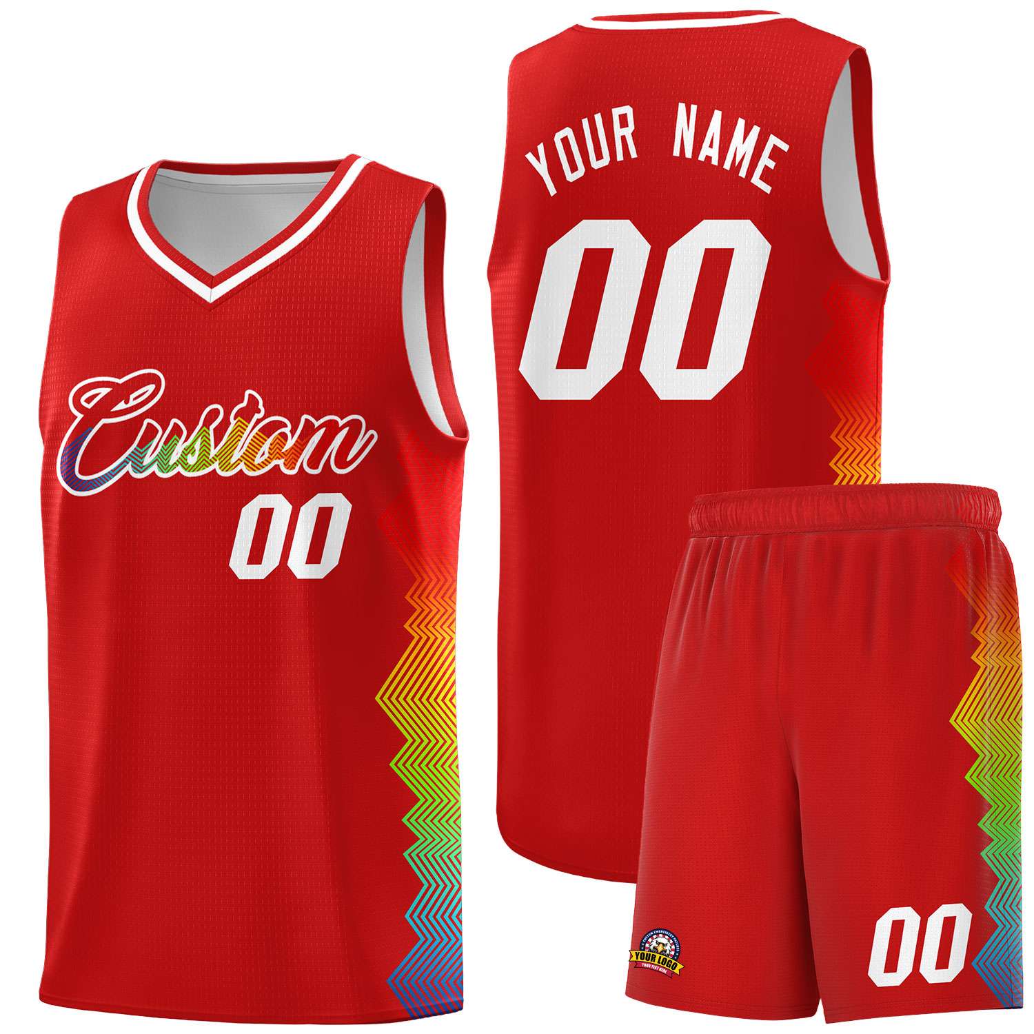 Custom Red Denver Nuggets Rainbow Side Sports Uniform Basketball Jersey