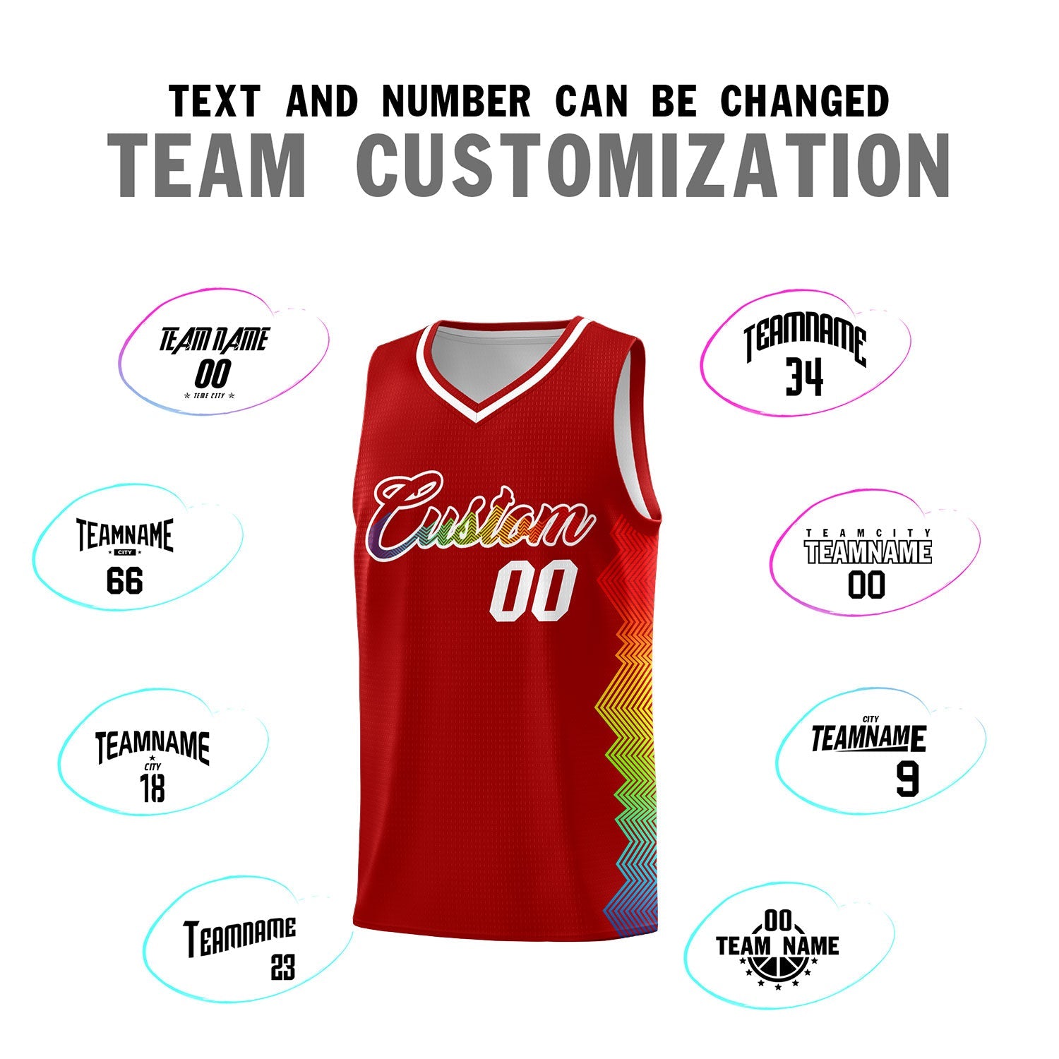 Custom Red Denver Nuggets Rainbow Side Sports Uniform Basketball Jersey