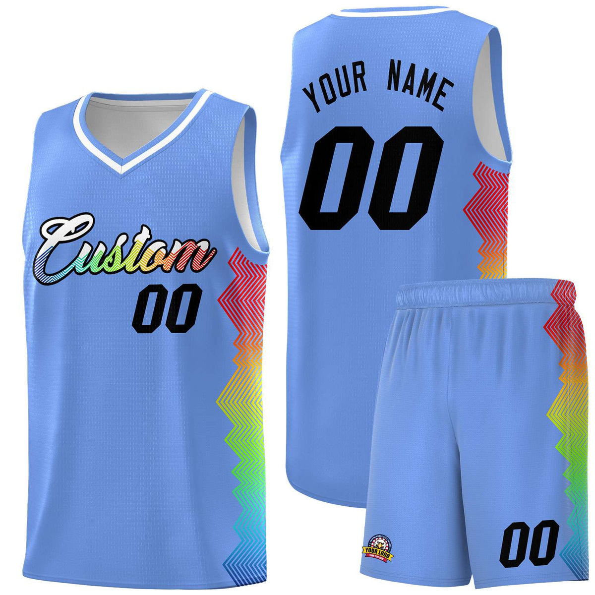 Custom Light Blue Denver Nuggets Rainbow Side Sports Uniform Basketball Jersey