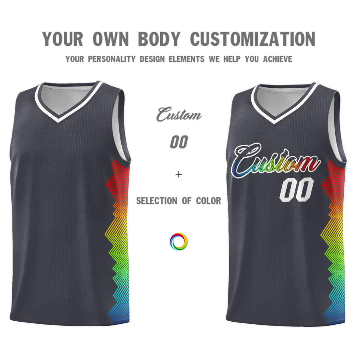 Custom Dark Gray Denver Nuggets Rainbow Side Sports Uniform Basketball Jersey