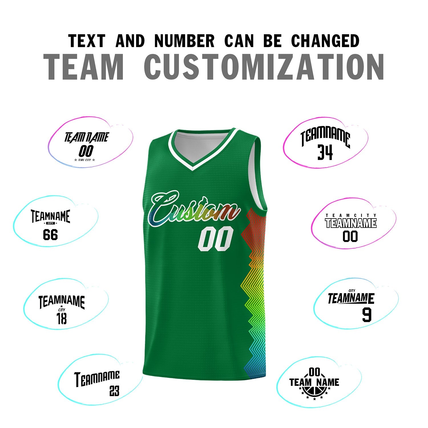 Custom Kelly Green Denver Nuggets Rainbow Side Sports Uniform Basketball Jersey