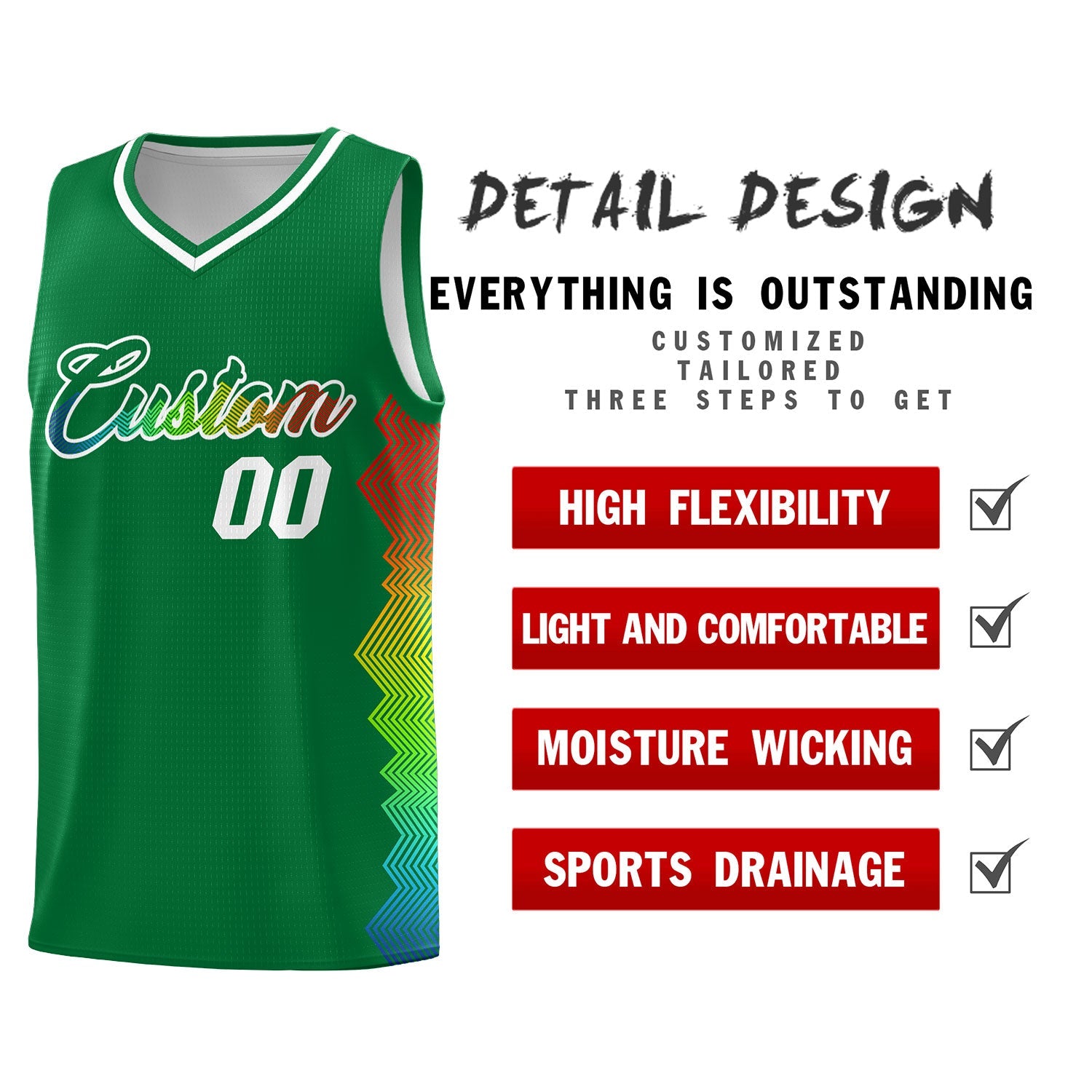 Custom Kelly Green Denver Nuggets Rainbow Side Sports Uniform Basketball Jersey