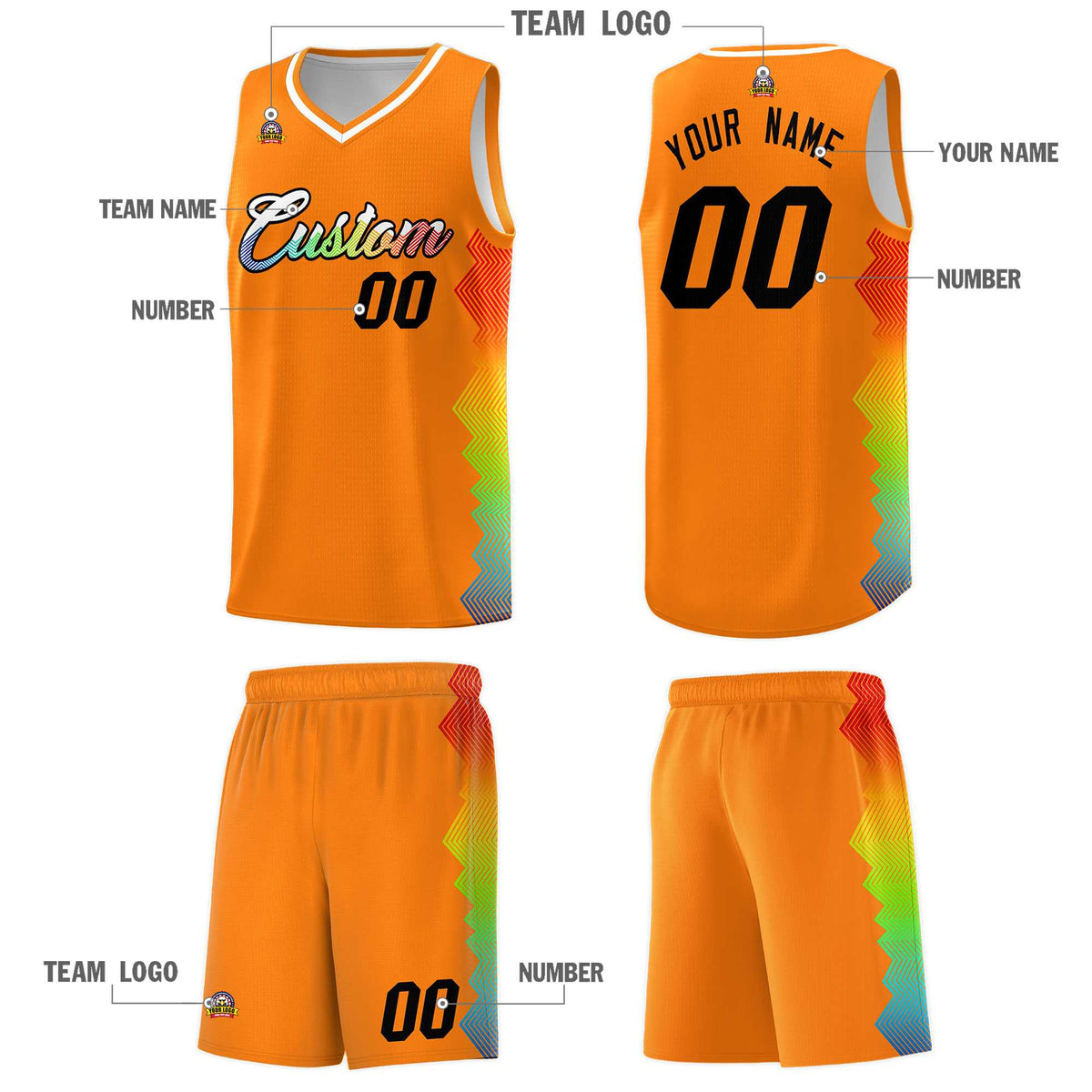 Custom Texas Orange Denver Nuggets Rainbow Side Sports Uniform Basketball Jersey