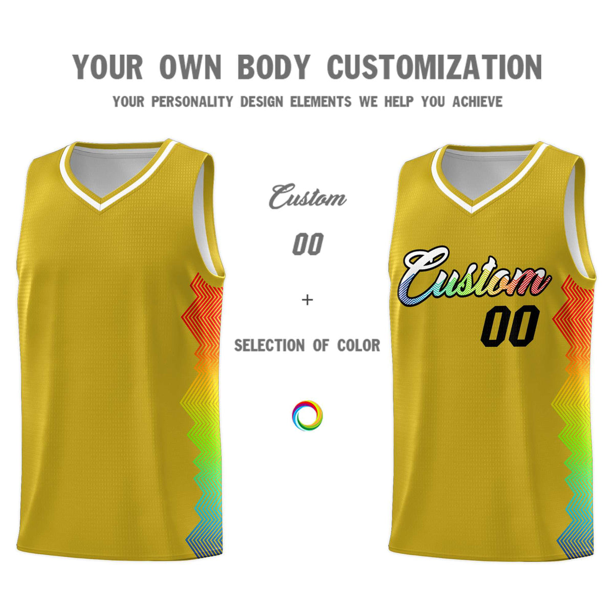 Custom Old Gold Denver Nuggets Rainbow Side Sports Uniform Basketball Jersey