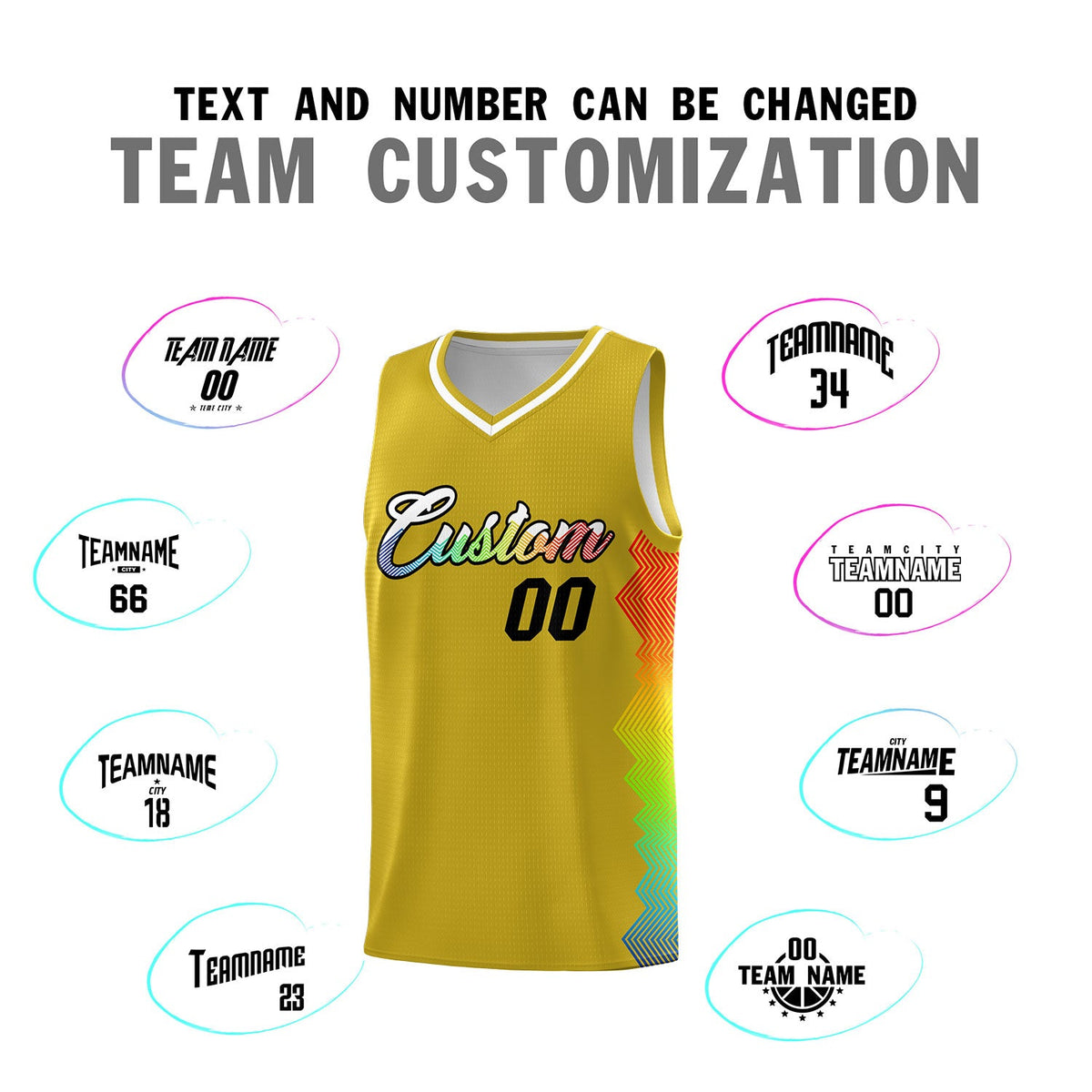 Custom Old Gold Denver Nuggets Rainbow Side Sports Uniform Basketball Jersey