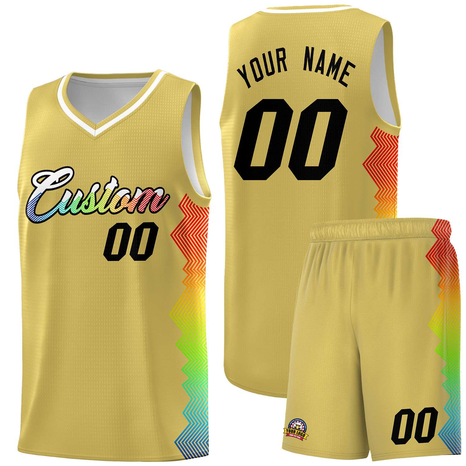 Custom Old Gold Denver Nuggets Rainbow Side Sports Uniform Basketball Jersey