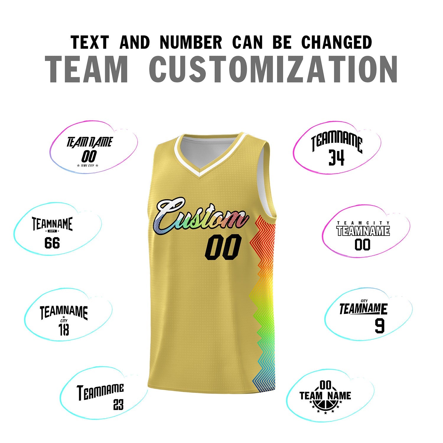 Custom Old Gold Denver Nuggets Rainbow Side Sports Uniform Basketball Jersey