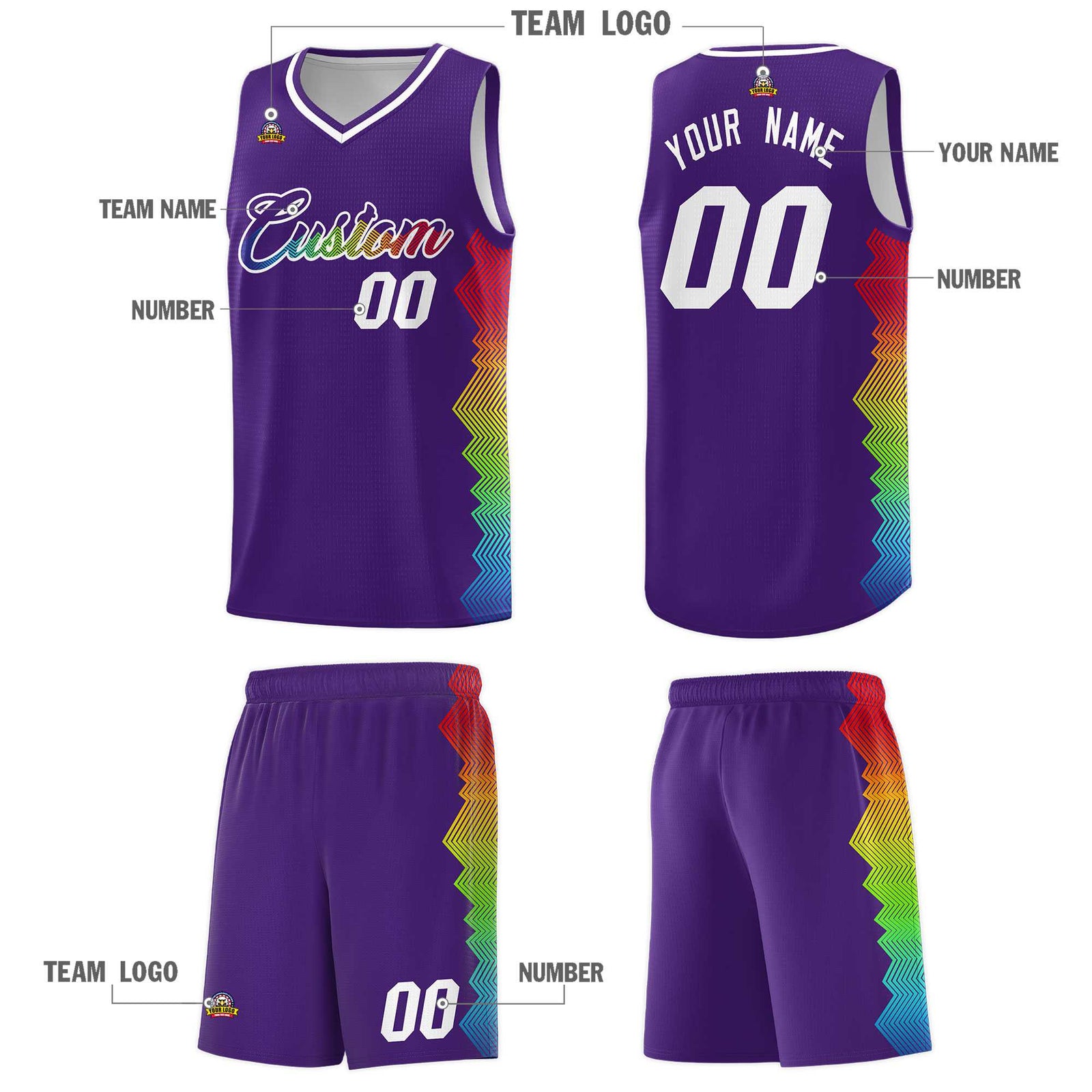 Custom Purple Denver Nuggets Rainbow Side Sports Uniform Basketball Jersey