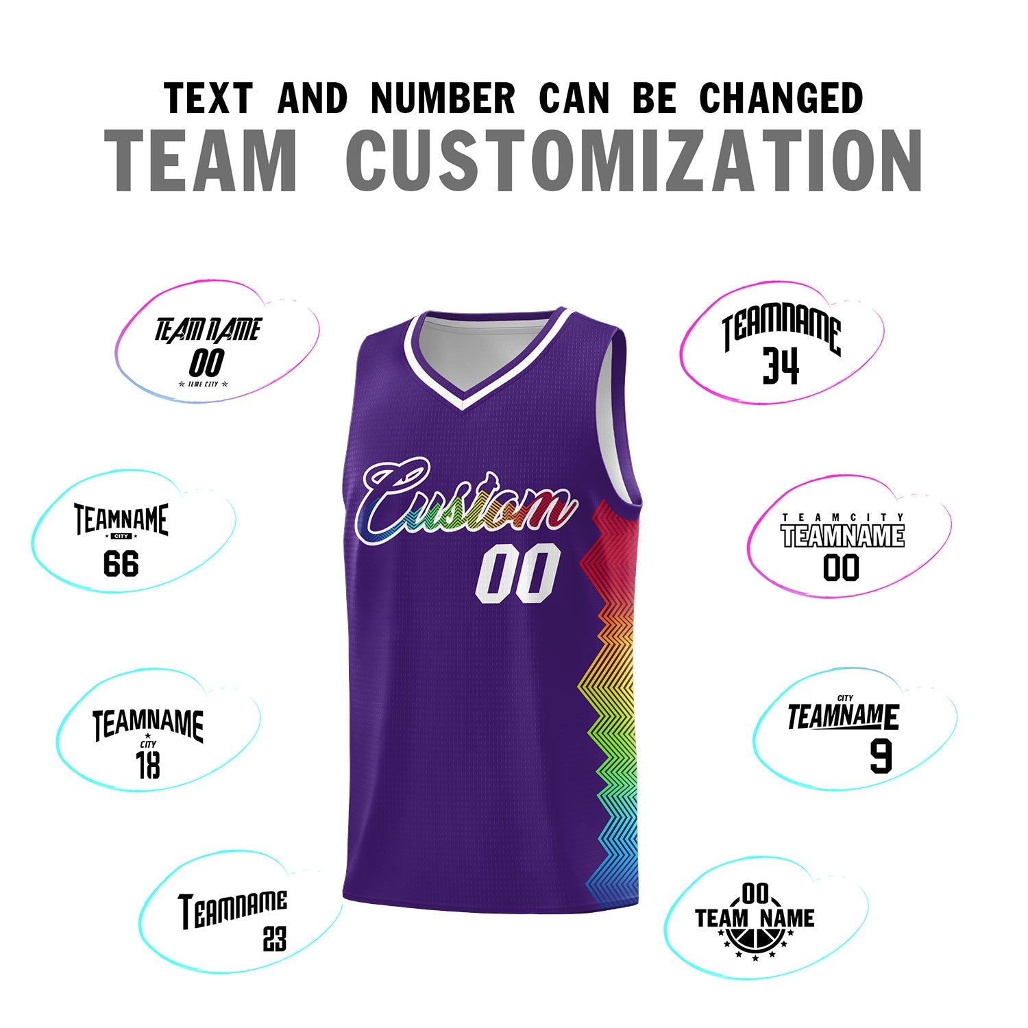 Custom Purple Denver Nuggets Rainbow Side Sports Uniform Basketball Jersey