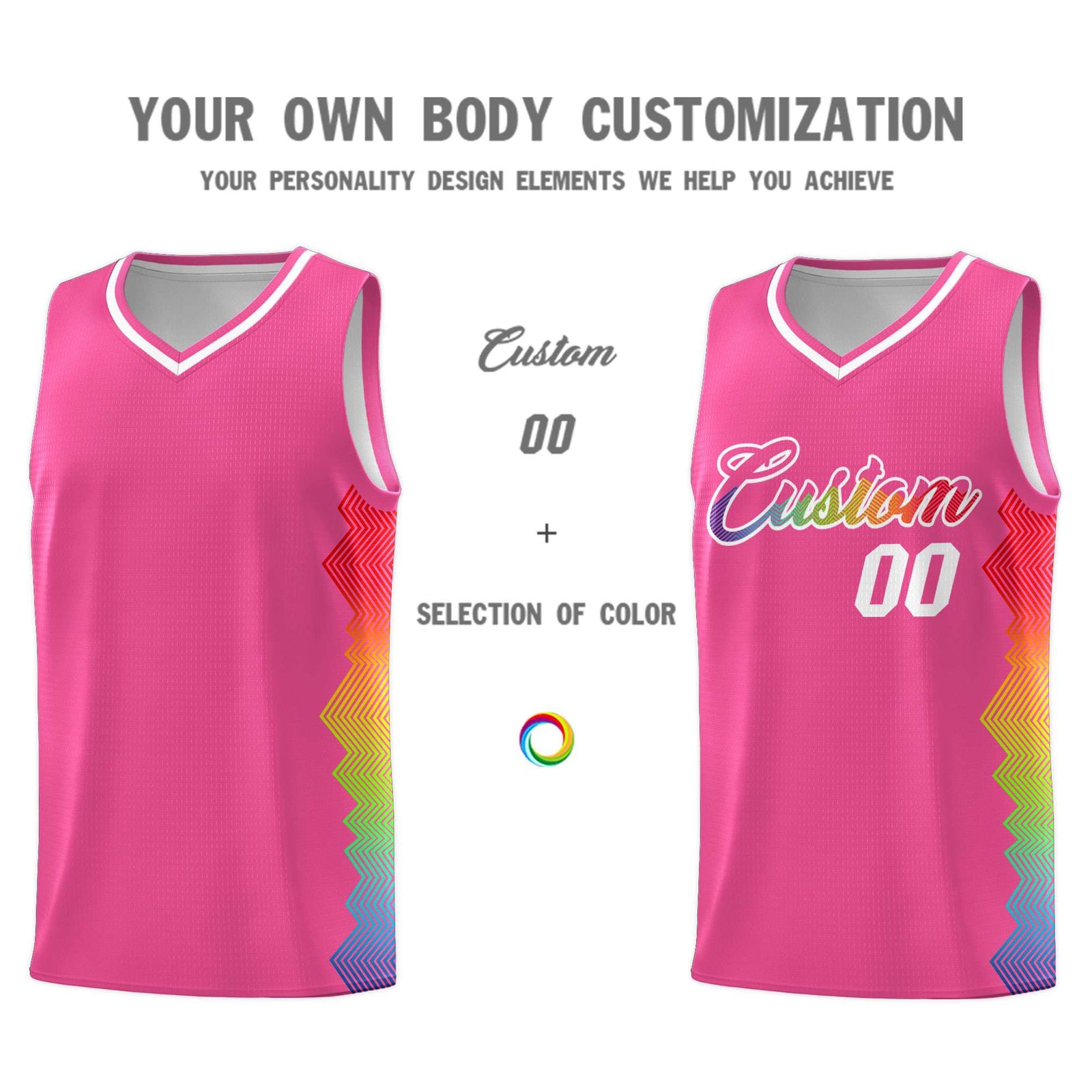 Custom Pink Denver Nuggets Rainbow Side Sports Uniform Basketball Jersey