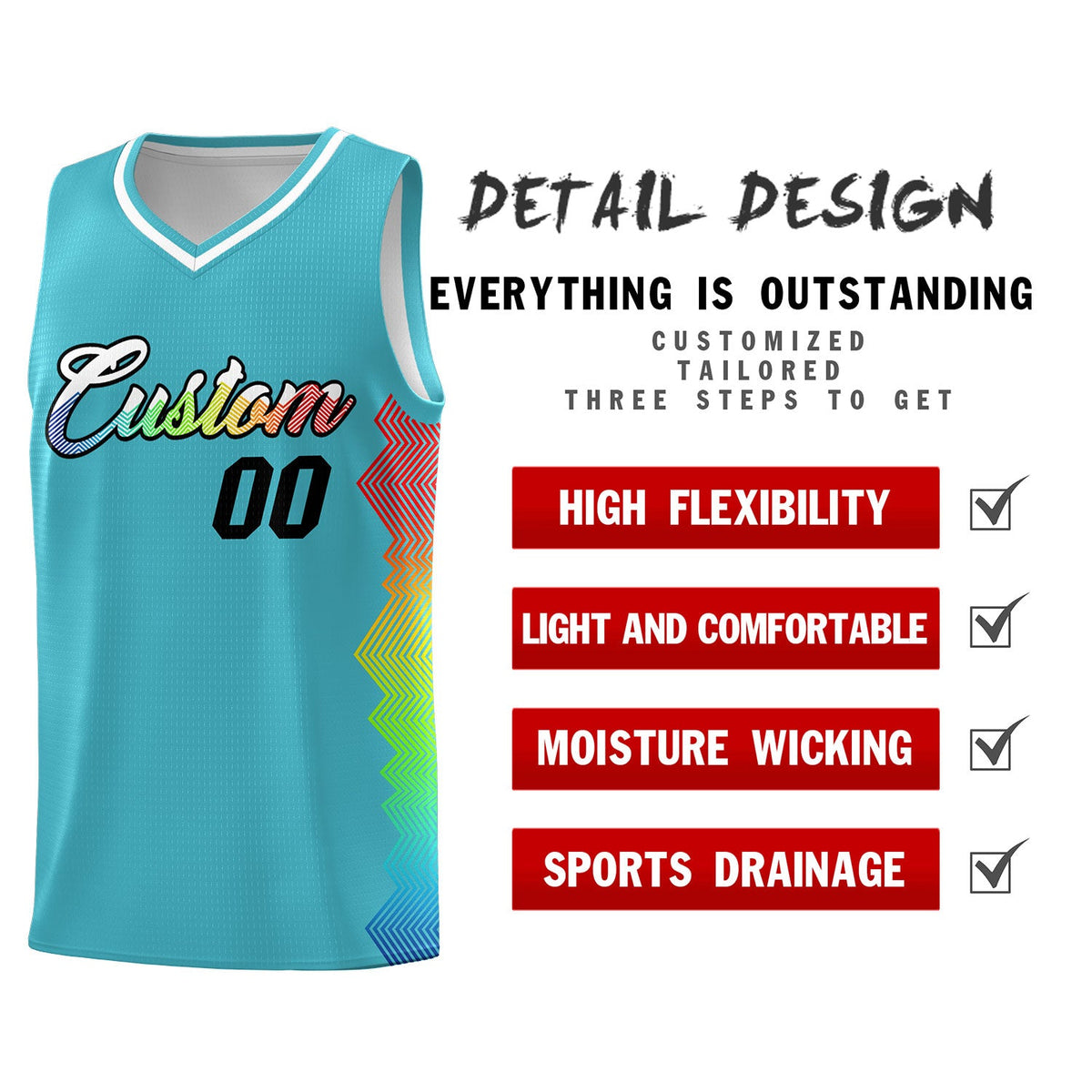 Custom Sky Blue Denver Nuggets Rainbow Side Sports Uniform Basketball Jersey