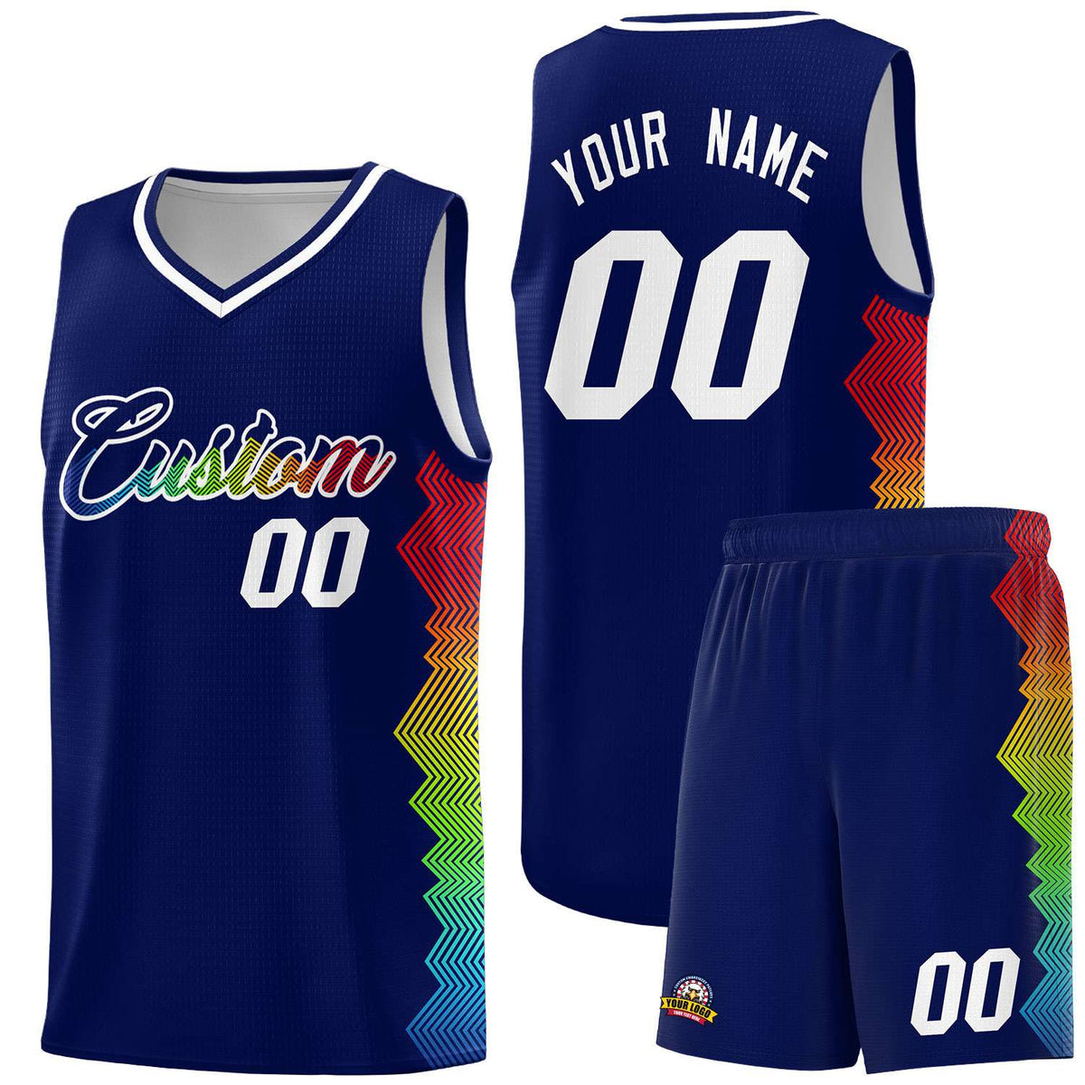 Custom Navy Denver Nuggets Rainbow Side Sports Uniform Basketball Jersey