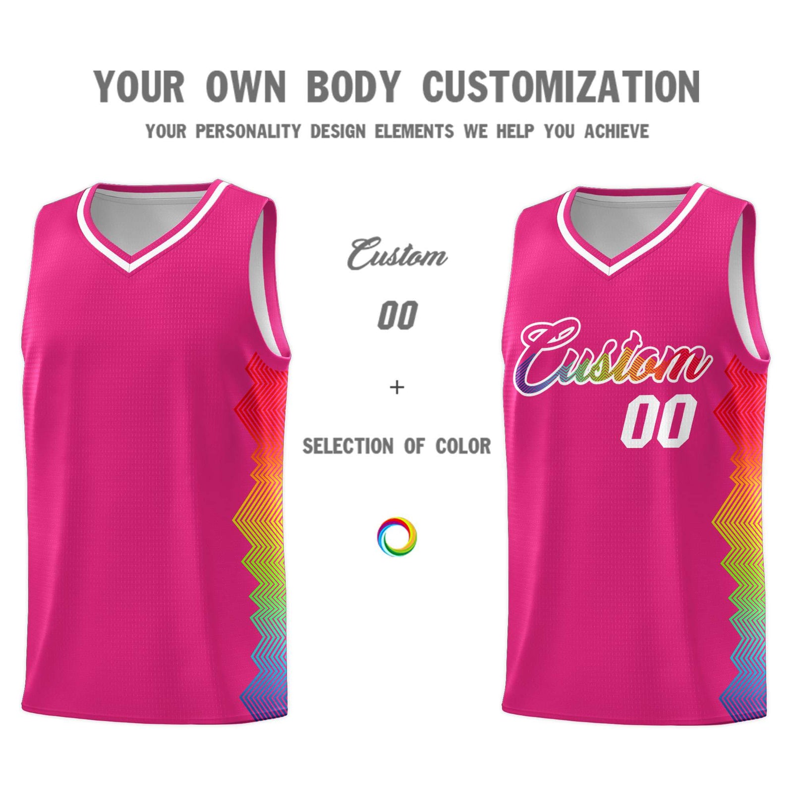 Custom Rose Red Denver Nuggets Rainbow Side Sports Uniform Basketball Jersey