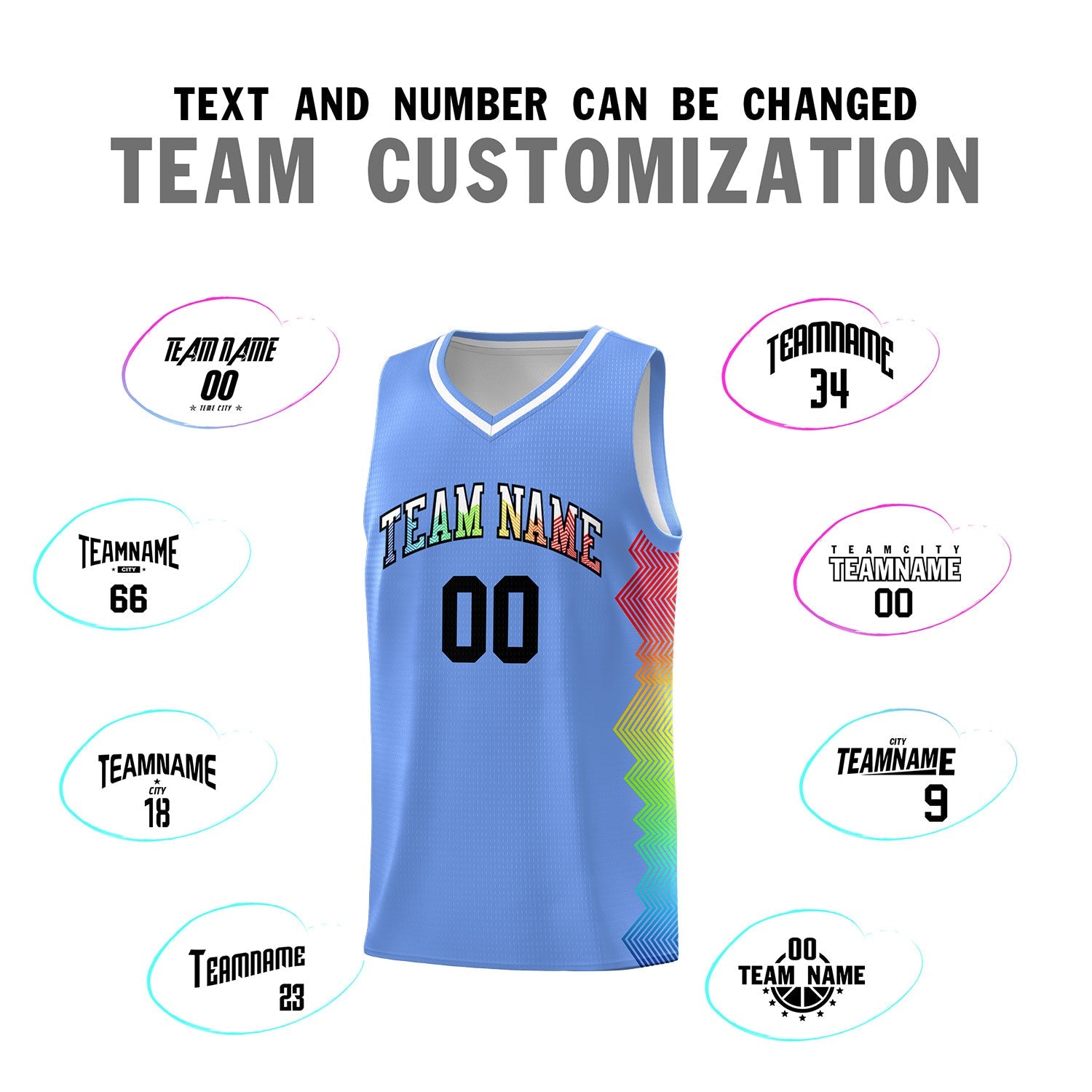 Custom Light Blue Denver Nuggets Rainbow Side Sports Uniform Basketball Jersey