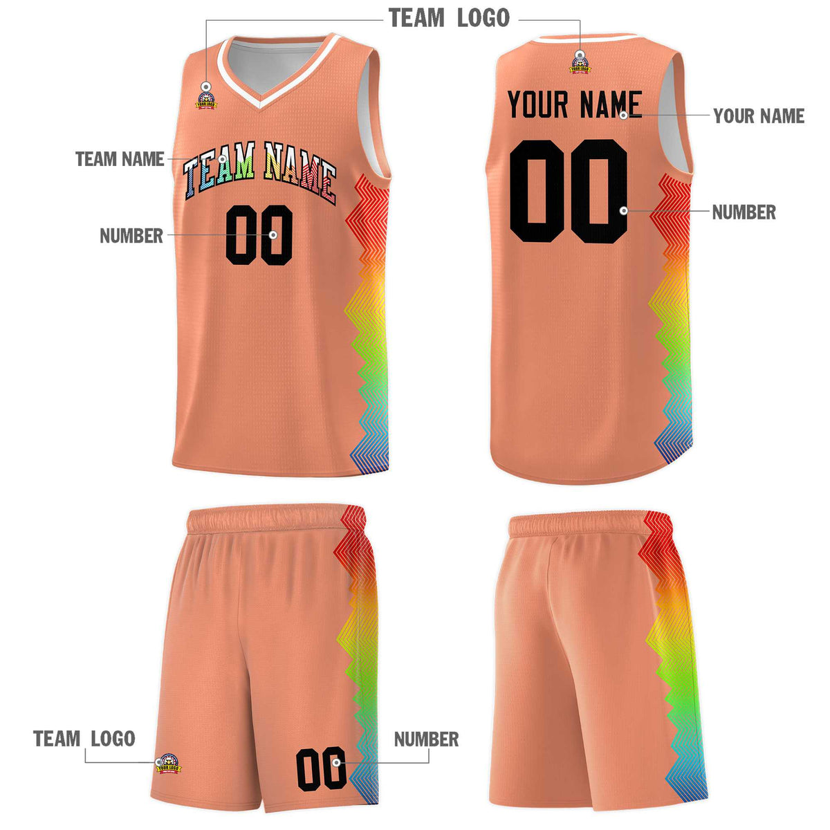 Custom Orange Denver Nuggets Rainbow Side Sports Uniform Basketball Jersey