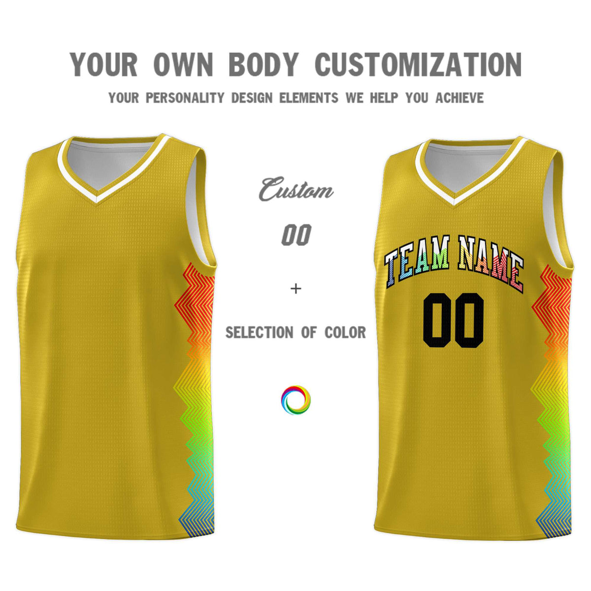 Custom Old Gold Denver Nuggets Rainbow Side Sports Uniform Basketball Jersey