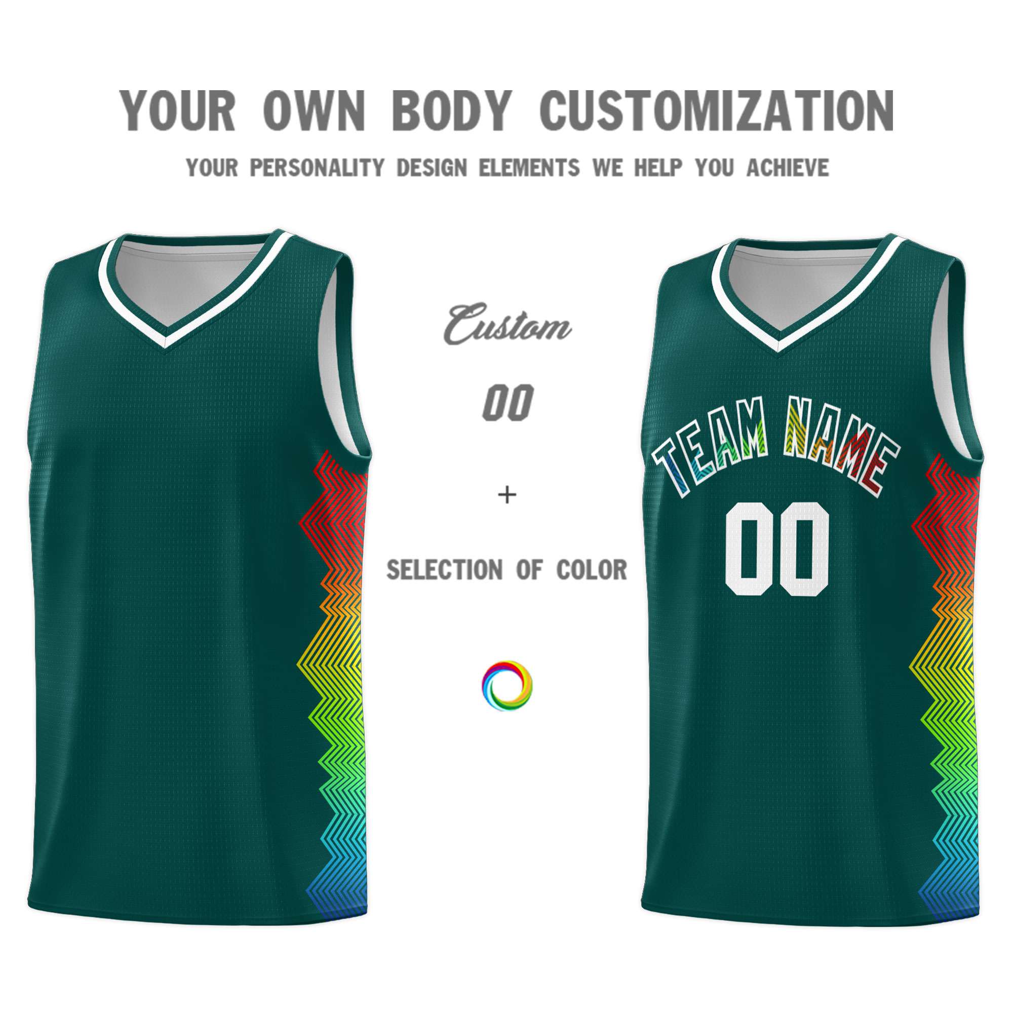 Custom Midnight Green Denver Nuggets Rainbow Side Sports Uniform Basketball Jersey