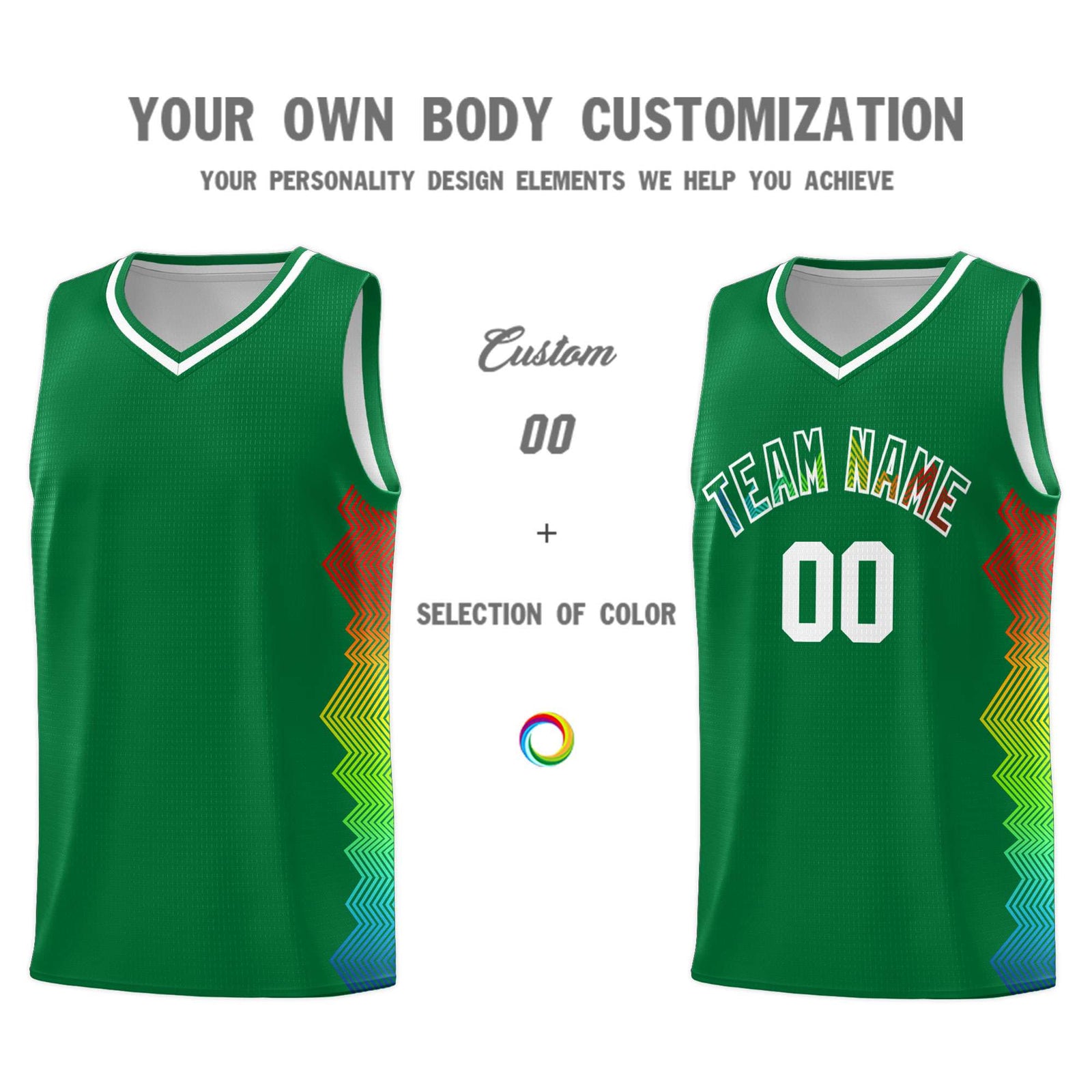 Custom Kelly Green Denver Nuggets Rainbow Side Sports Uniform Basketball Jersey