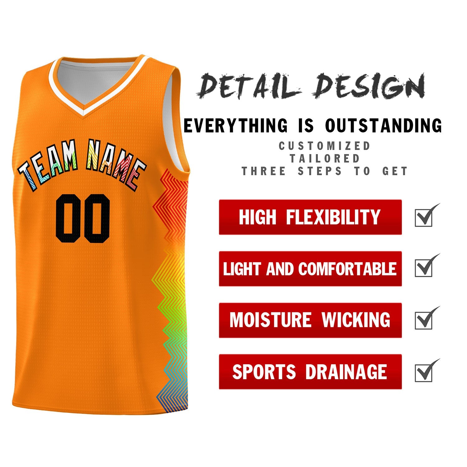 Custom Texas Orange Denver Nuggets Rainbow Side Sports Uniform Basketball Jersey