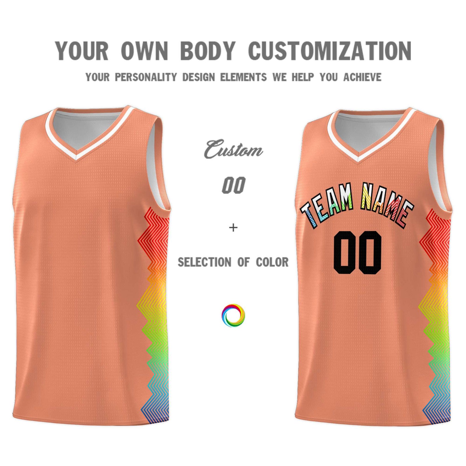 Custom Orange Denver Nuggets Rainbow Side Sports Uniform Basketball Jersey