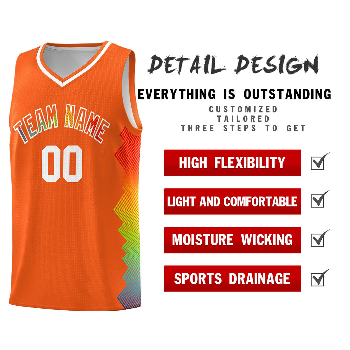 Custom Orange Denver Nuggets Rainbow Side Sports Uniform Basketball Jersey