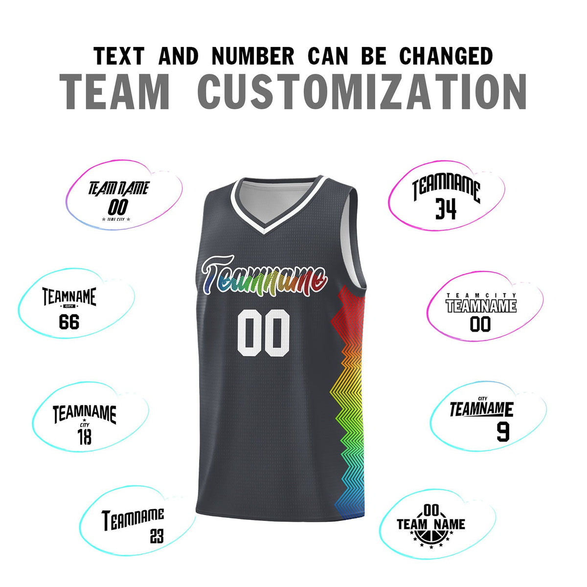 Custom Dark Gray Denver Nuggets Rainbow Side Sports Uniform Basketball Jersey