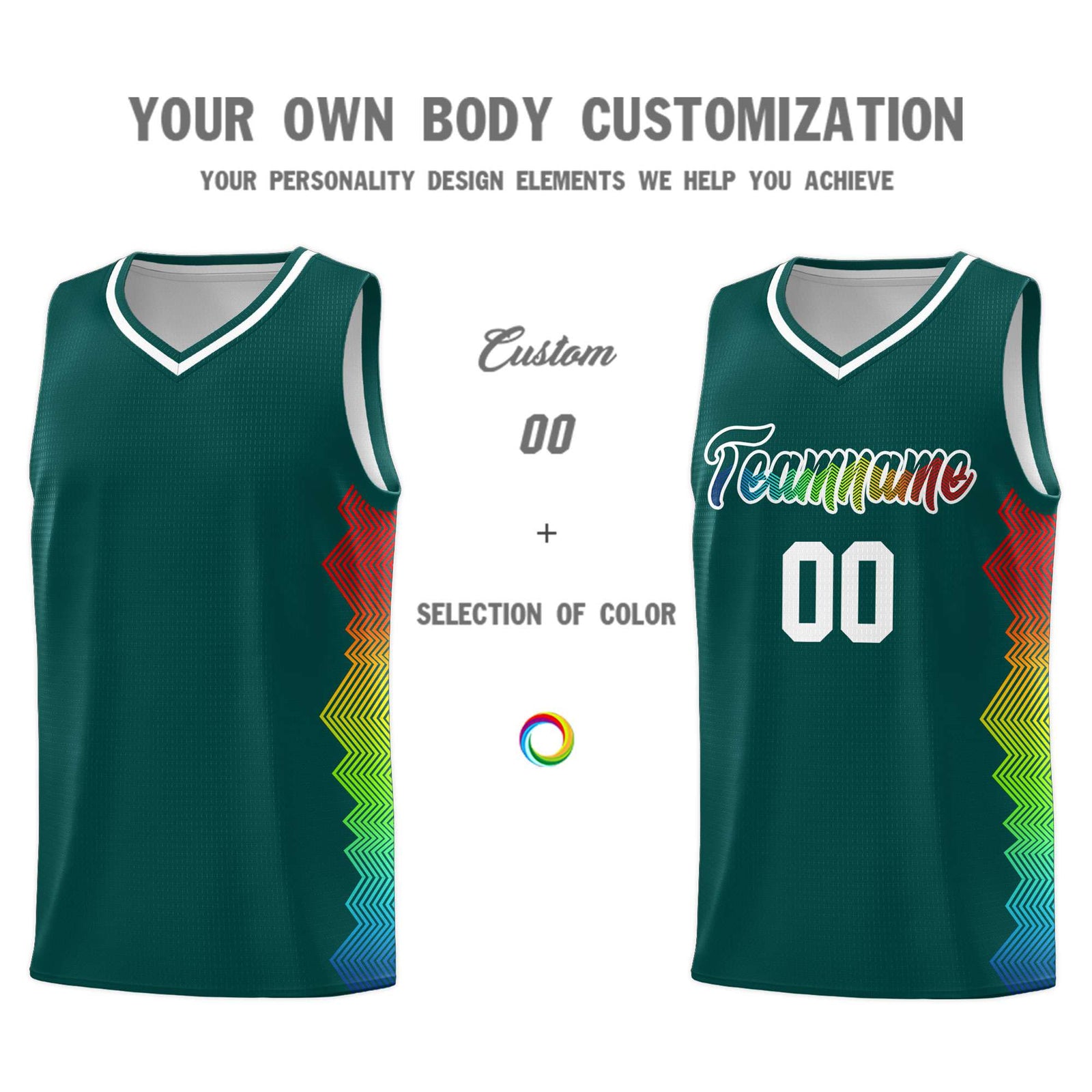 Custom Midnight Green Denver Nuggets Rainbow Side Sports Uniform Basketball Jersey