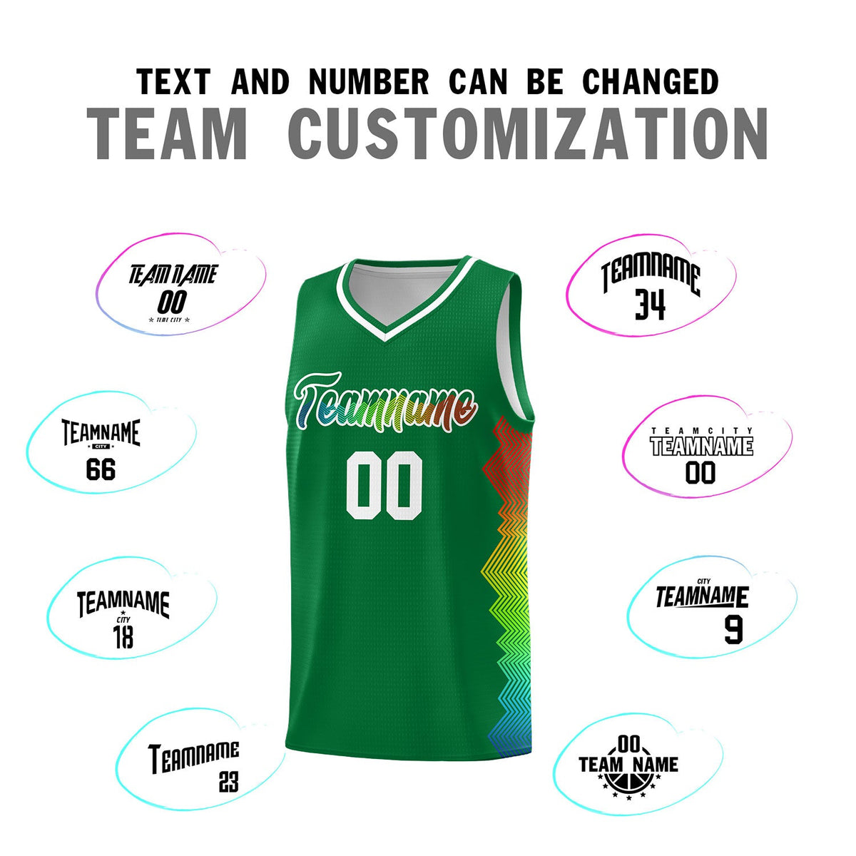 Custom Kelly Green Denver Nuggets Rainbow Side Sports Uniform Basketball Jersey