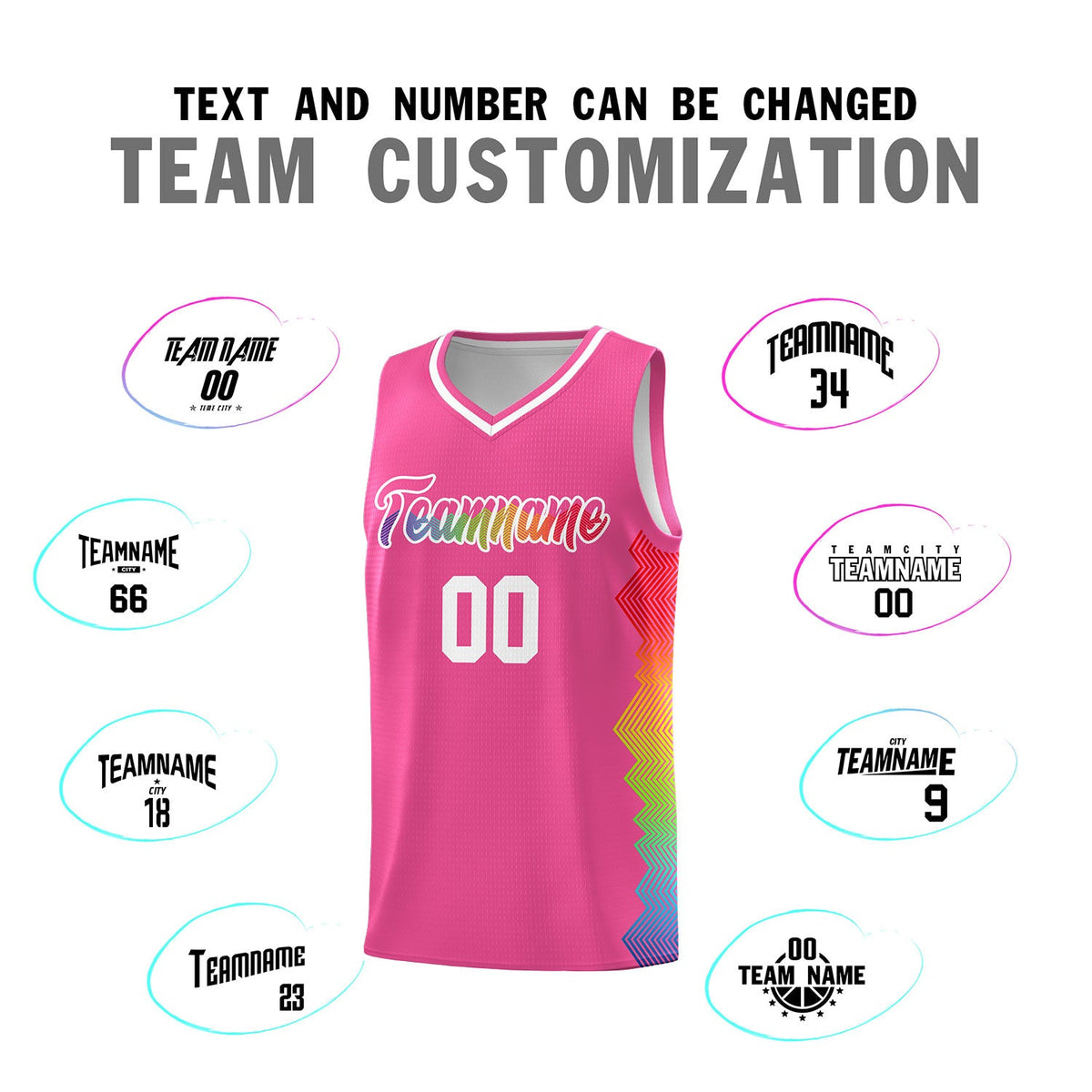 Custom Pink Denver Nuggets Rainbow Side Sports Uniform Basketball Jersey