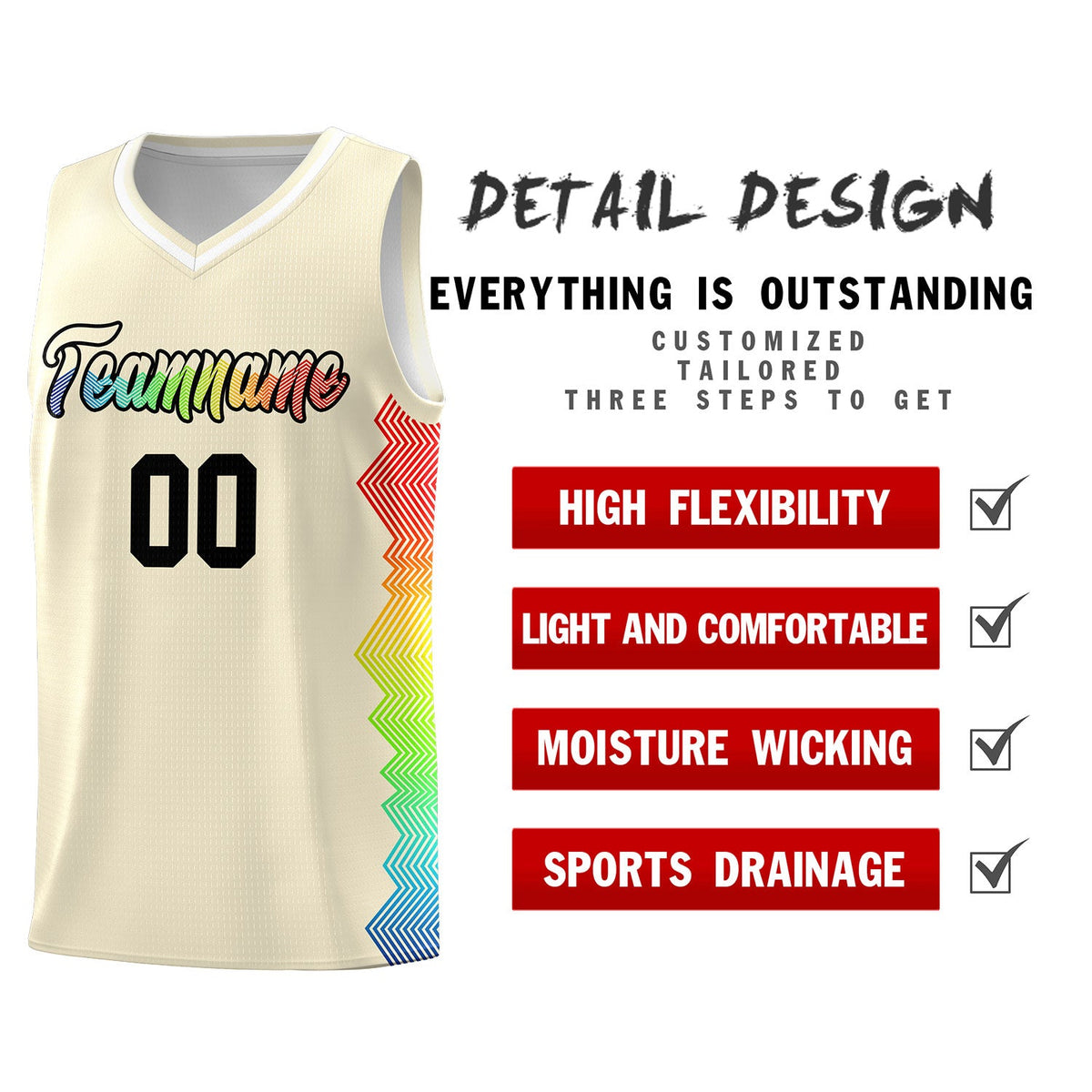 Custom Cream Denver Nuggets Rainbow Side Sports Uniform Basketball Jersey