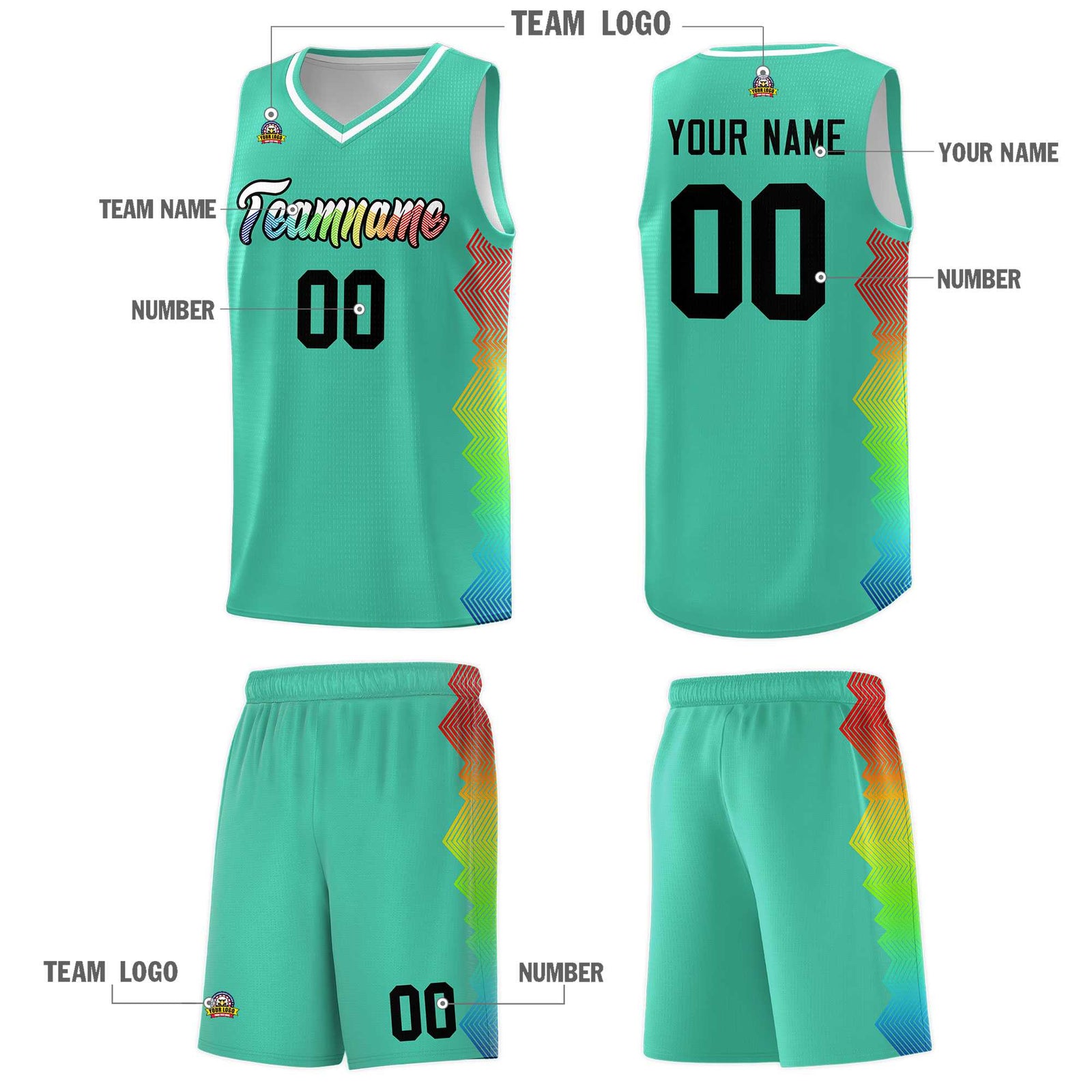 Custom Bright Green Denver Nuggets Rainbow Side Sports Uniform Basketball Jersey
