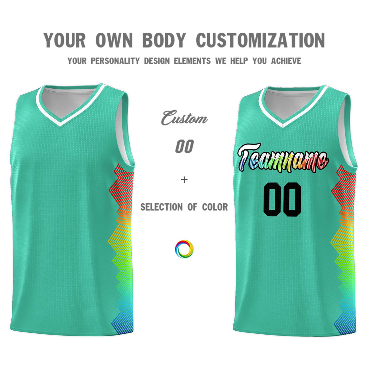 Custom Bright Green Denver Nuggets Rainbow Side Sports Uniform Basketball Jersey
