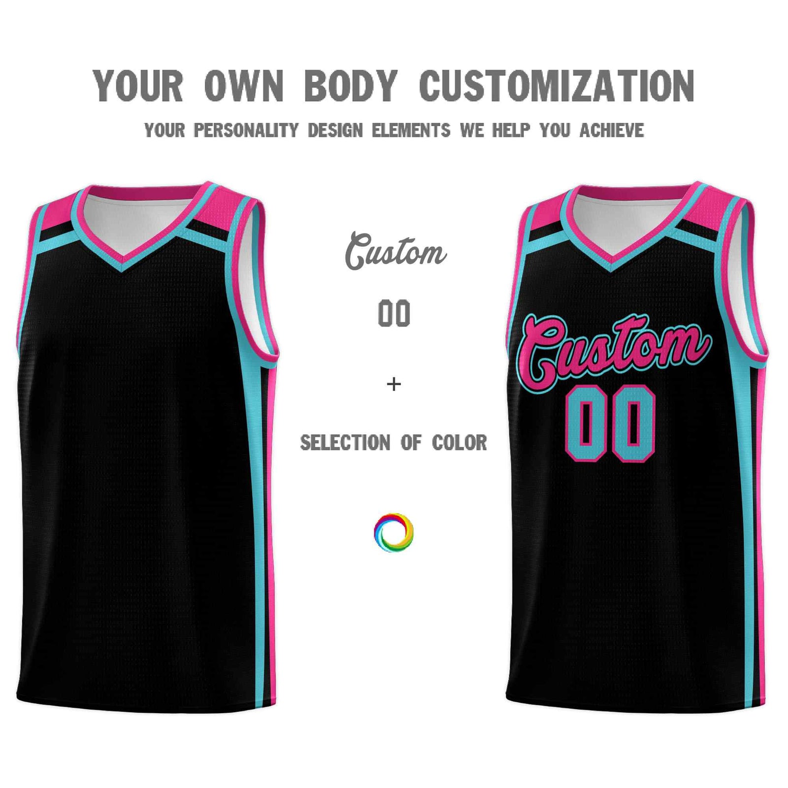 Custom Black Sky Blue Rose Red Trendy Color Charge Series Sports Uniform Basketball Jersey| KXKSHOP