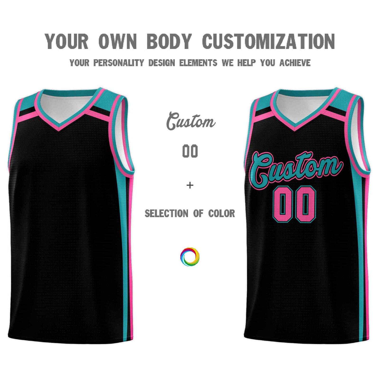Custom Black Aqua Pink Trendy Color Charge Series Sports Uniform Basketball Jersey| KXKSHOP