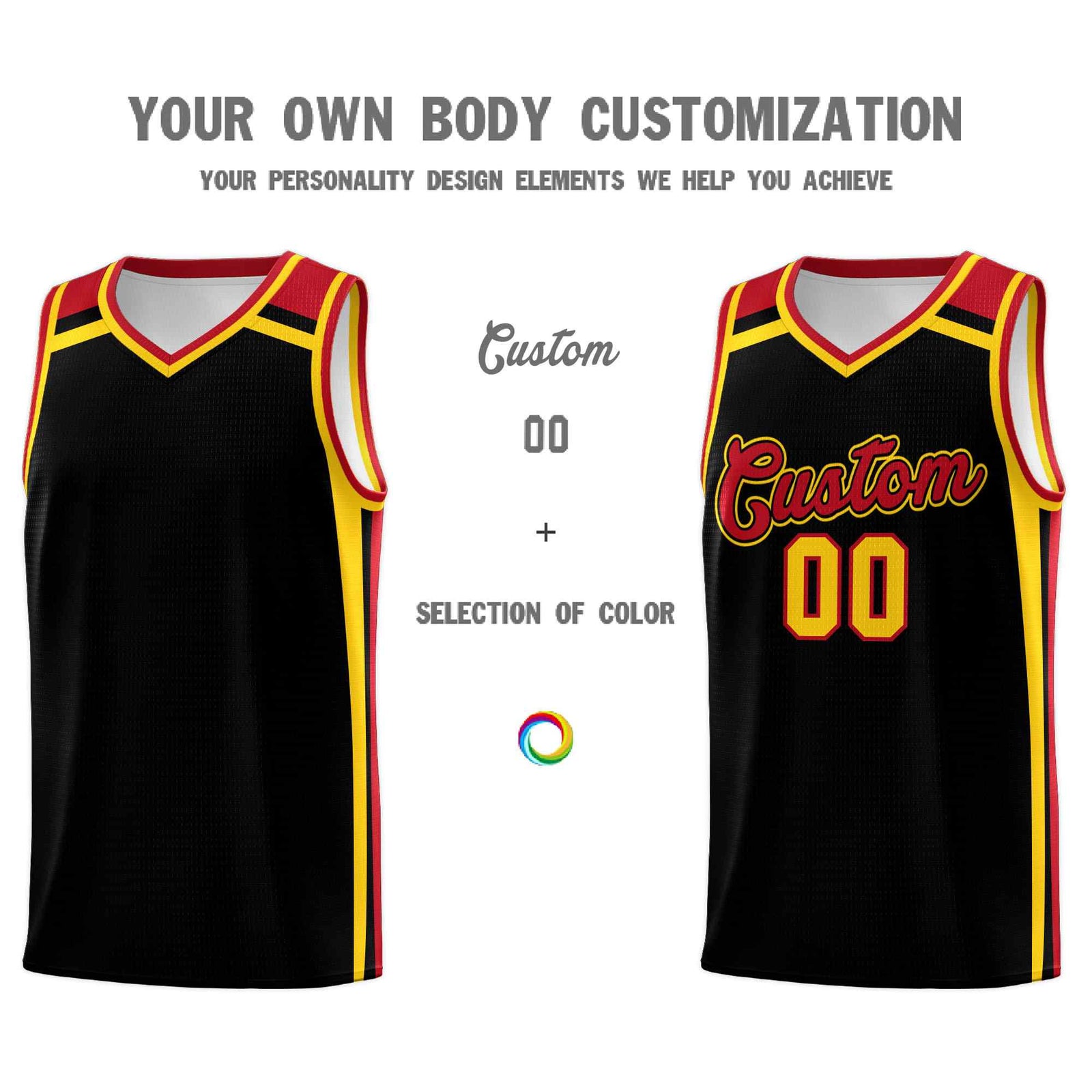 Custom Black Gold Red Trendy Color Charge Series Sports Uniform Basketball Jersey| KXKSHOP