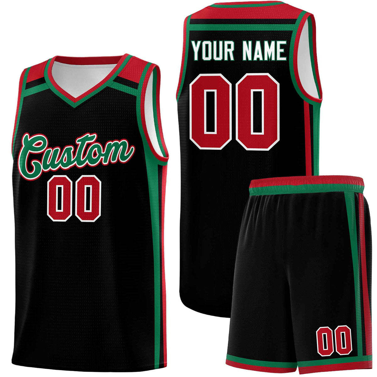 Custom Black Kelly Green Red Trendy Color Charge Series Sports Uniform Basketball Jersey| KXKSHOP