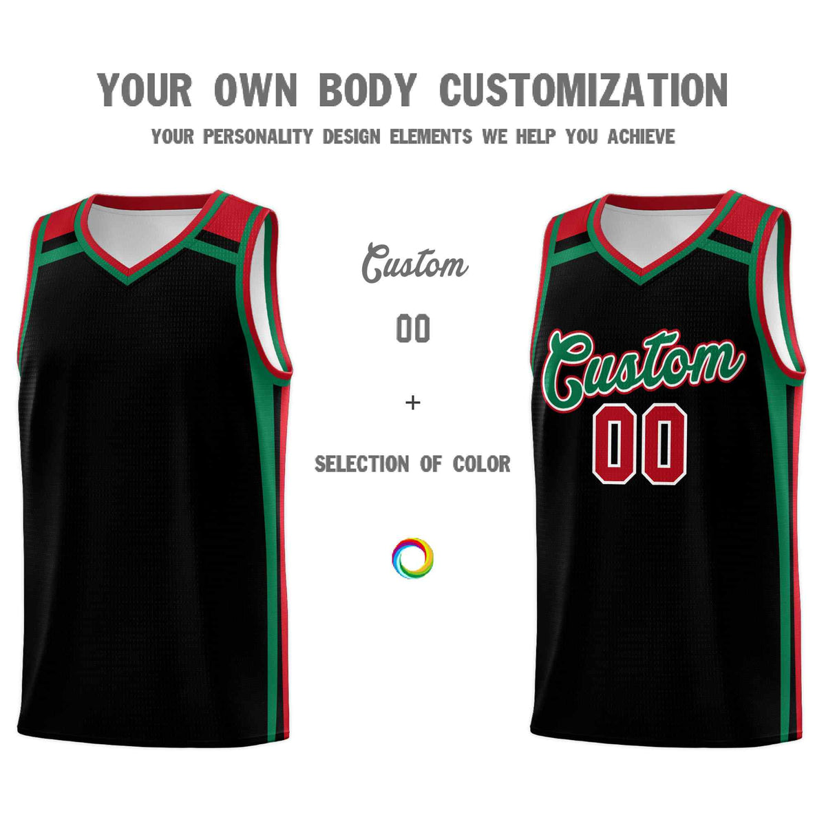 Custom Black Kelly Green Red Trendy Color Charge Series Sports Uniform Basketball Jersey| KXKSHOP