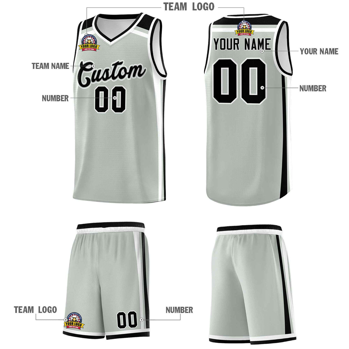 Custom Gray Black White Trendy Color Charge Series Sports Uniform Basketball Jersey
