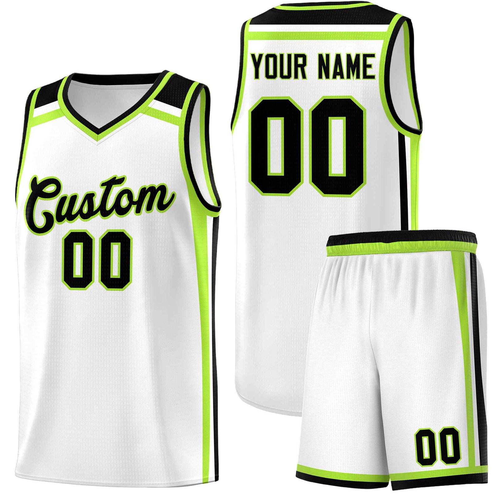 Custom White Black Neon Green Trendy Color Charge Series Sports Uniform Basketball Jersey| KXKSHOP