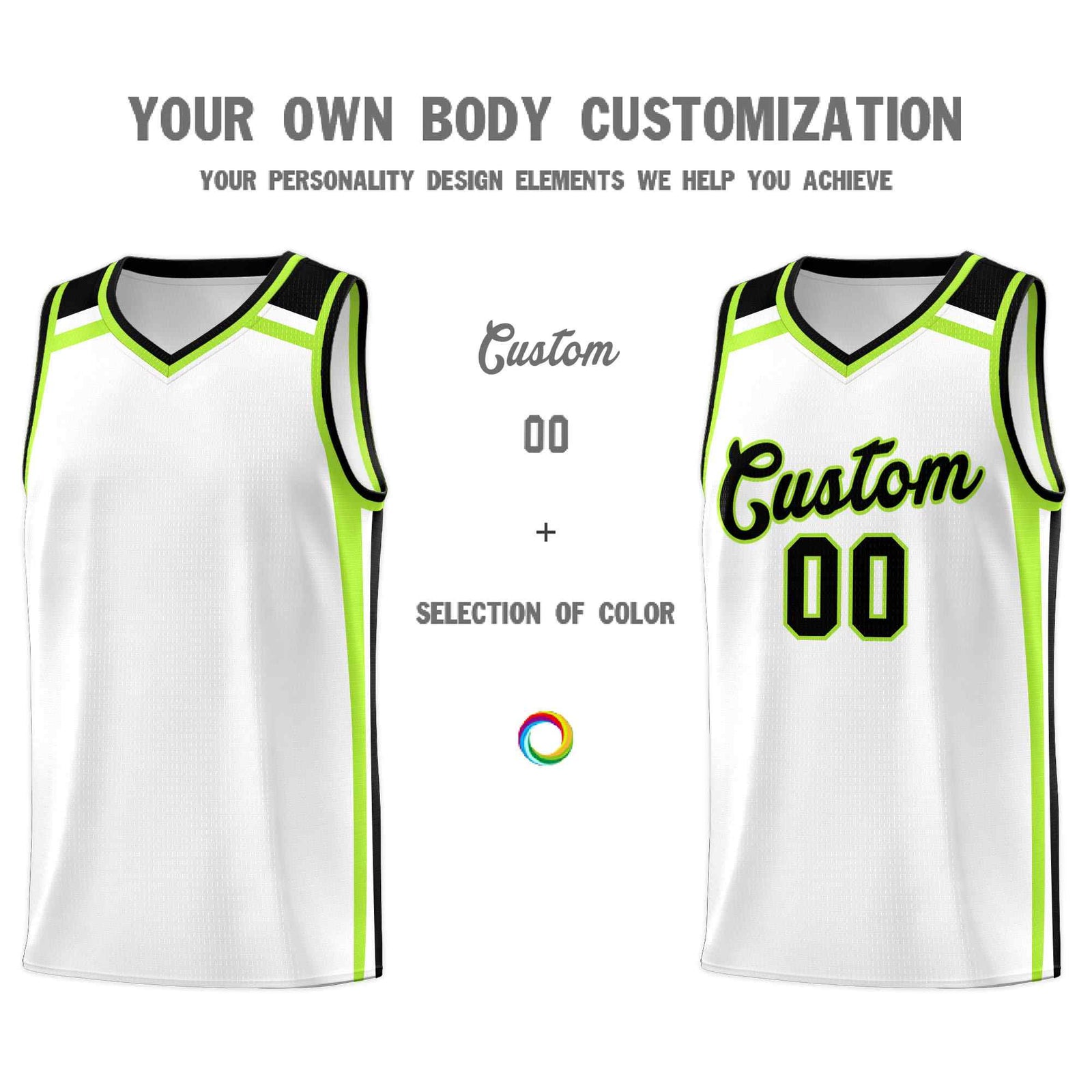 Custom White Black Neon Green Trendy Color Charge Series Sports Uniform Basketball Jersey| KXKSHOP