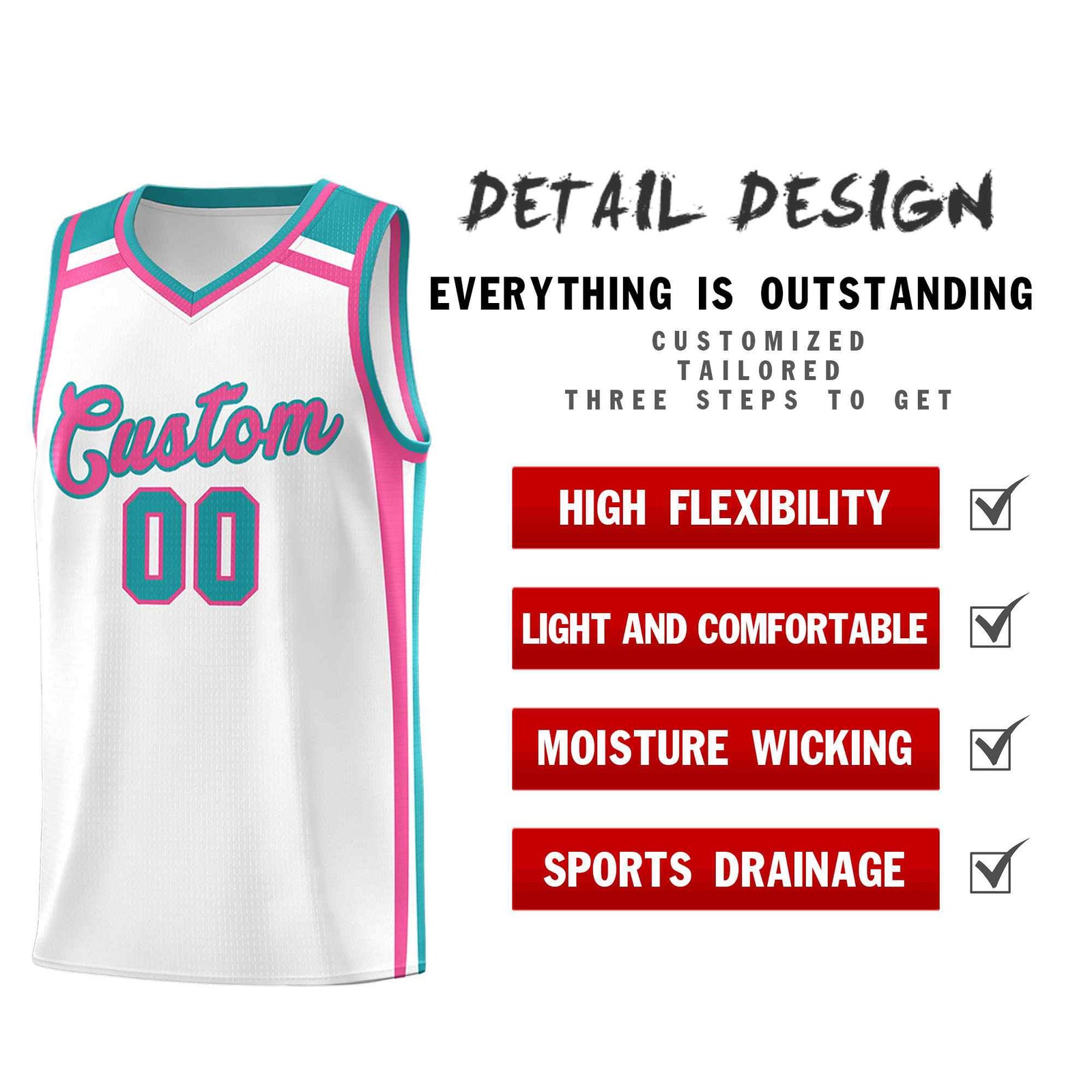 Custom White Pink Aqua Trendy Color Charge Series Sports Uniform Basketball Jersey| KXKSHOP