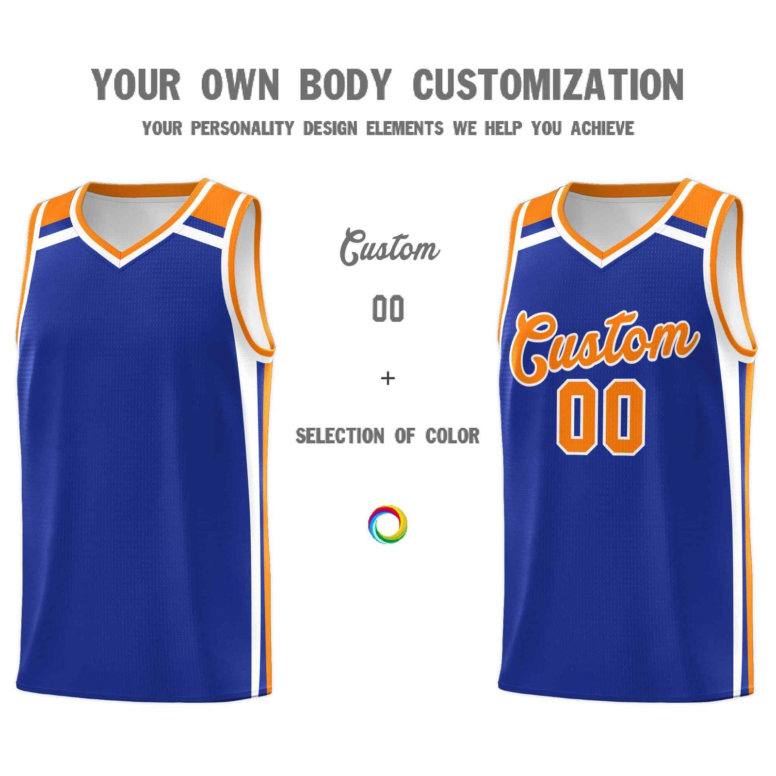 Custom Royal Blue White Orange Trendy Color Charge Series Sports Uniform Basketball Jersey| KXKSHOP