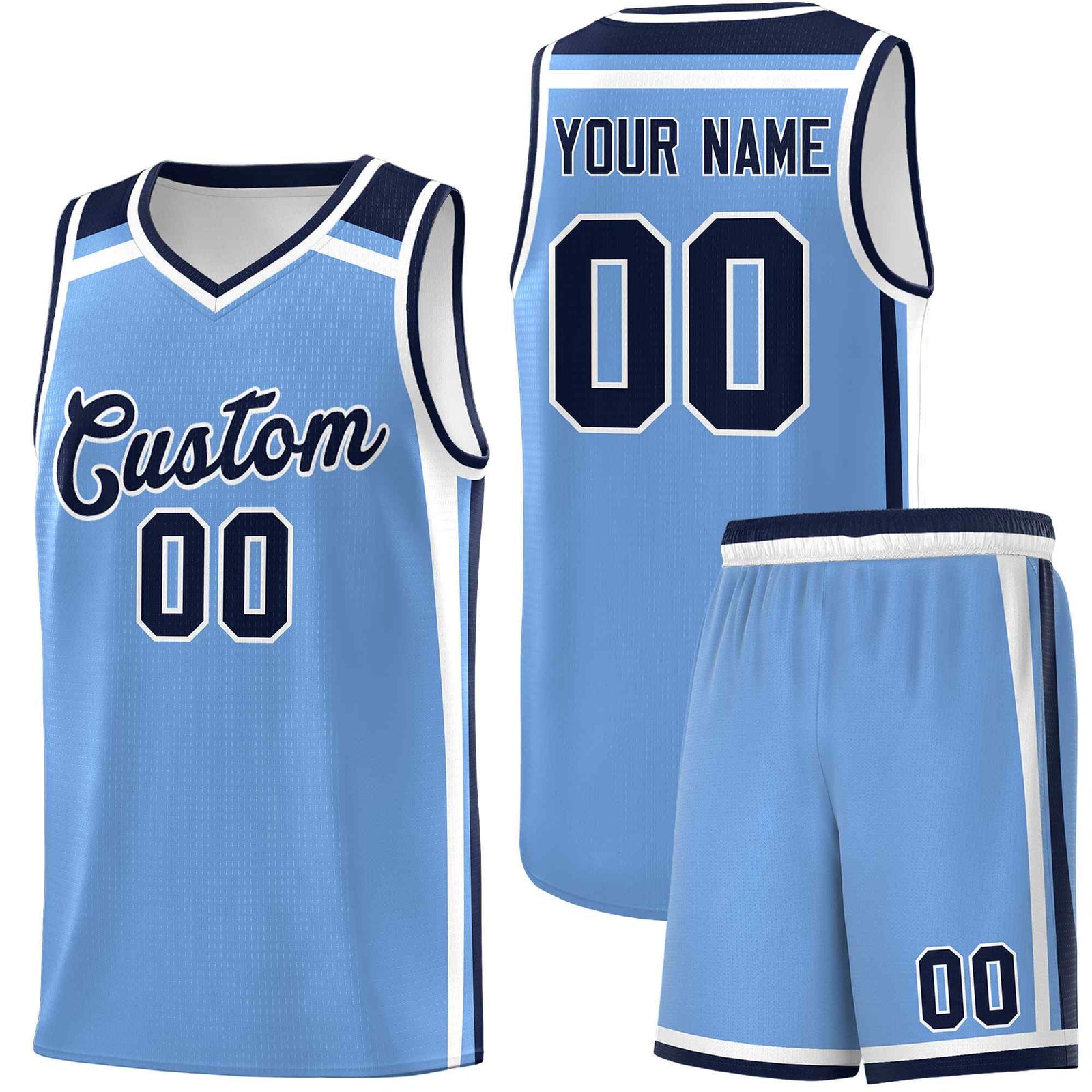 Custom Light Blue Navy White Trendy Color Charge Series Sports Uniform Basketball Jersey| KXKSHOP
