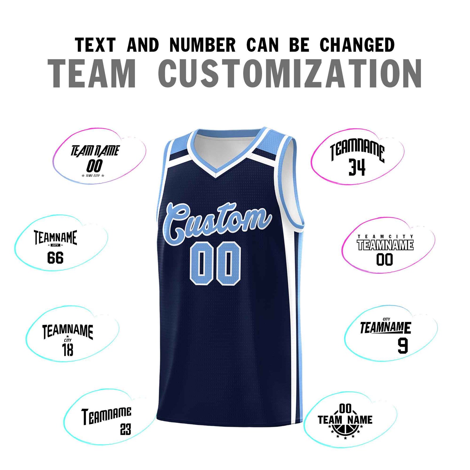 Custom Navy Light Blue White Trendy Color Charge Series Sports Uniform Basketball Jersey| KXKSHOP