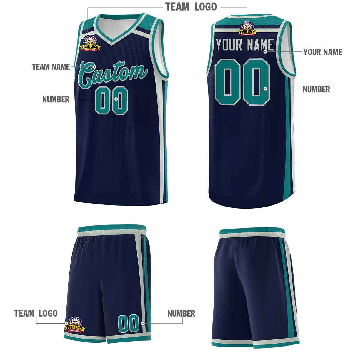 Custom Navy Gray Teal Trendy Color Charge Series Sports Uniform Basketball Jersey