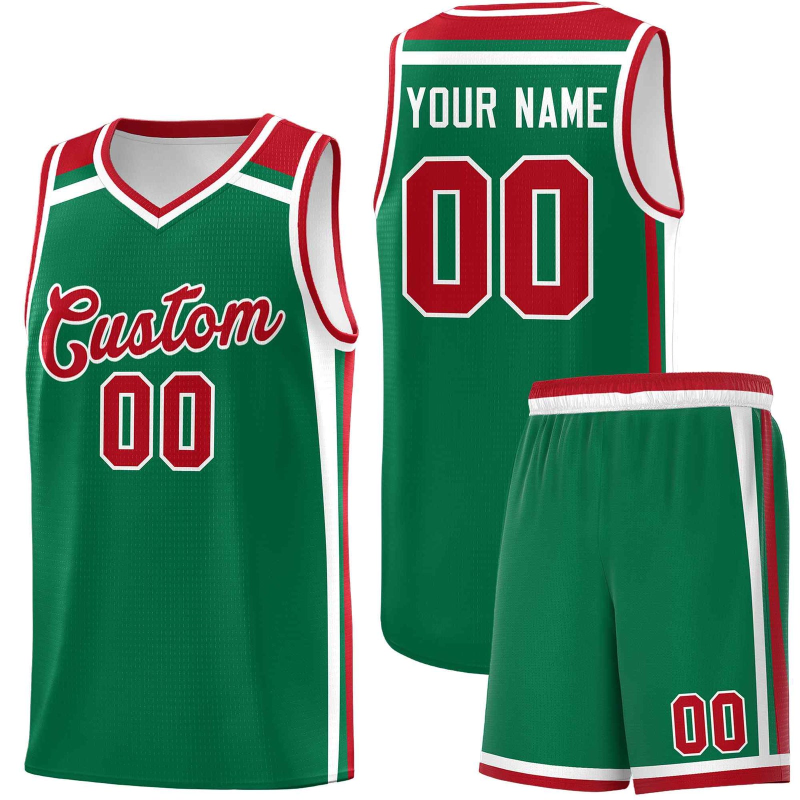 Custom Kelly Green Red White Trendy Color Charge Series Sports Uniform Basketball Jersey| KXKSHOP