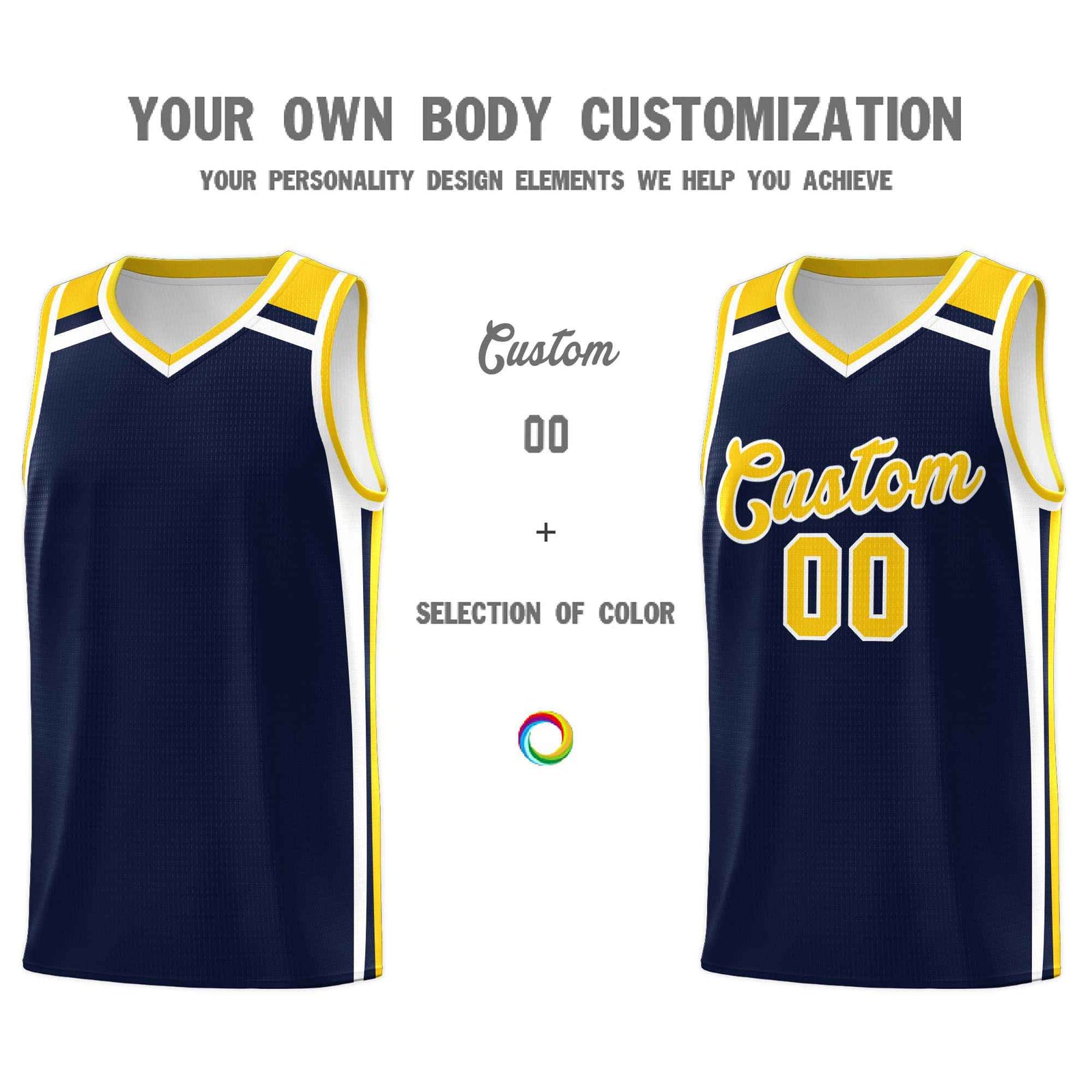 Custom Navy Gold White Trendy Color Charge Series Sports Uniform Basketball Jersey| KXKSHOP