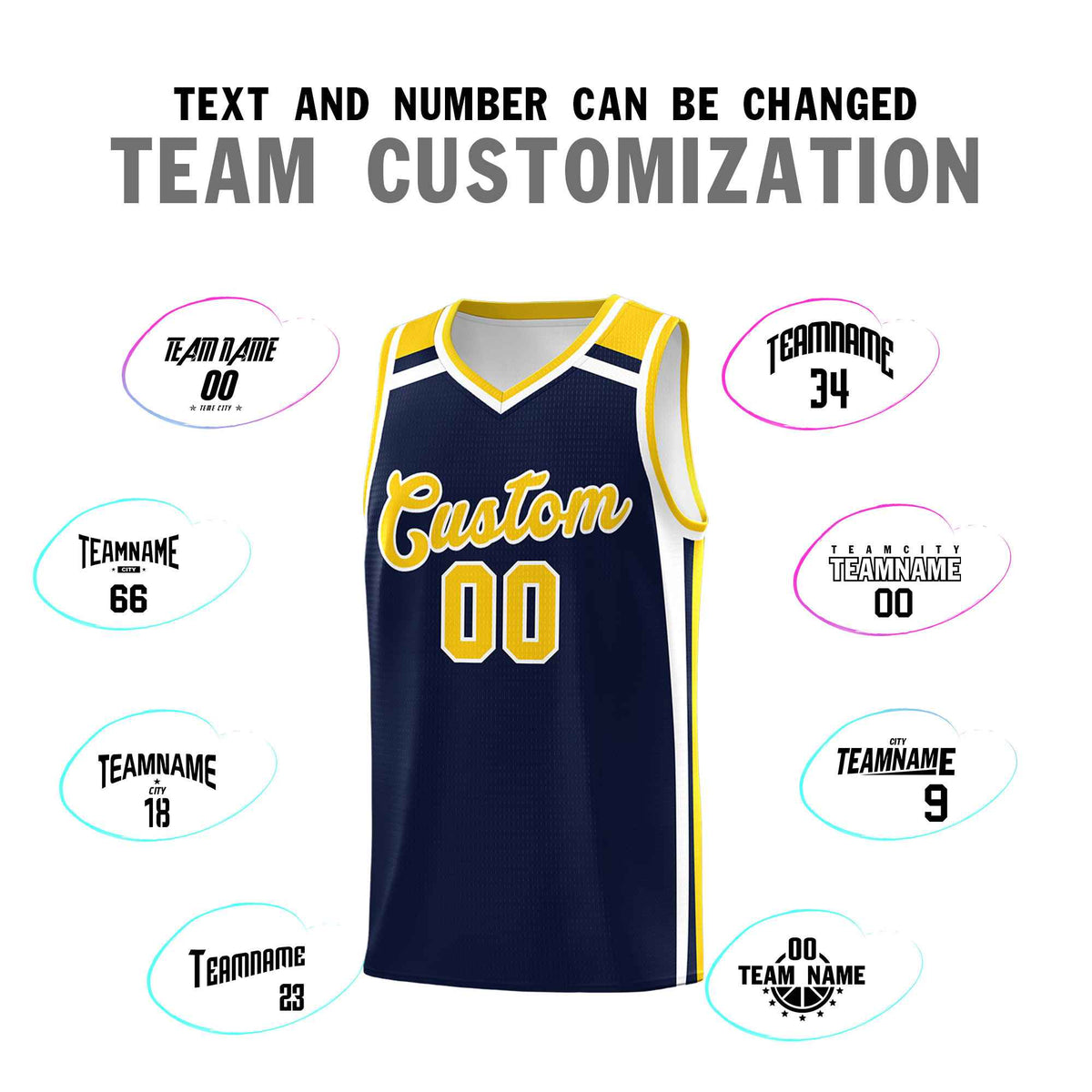 Custom Navy Gold White Trendy Color Charge Series Sports Uniform Basketball Jersey| KXKSHOP